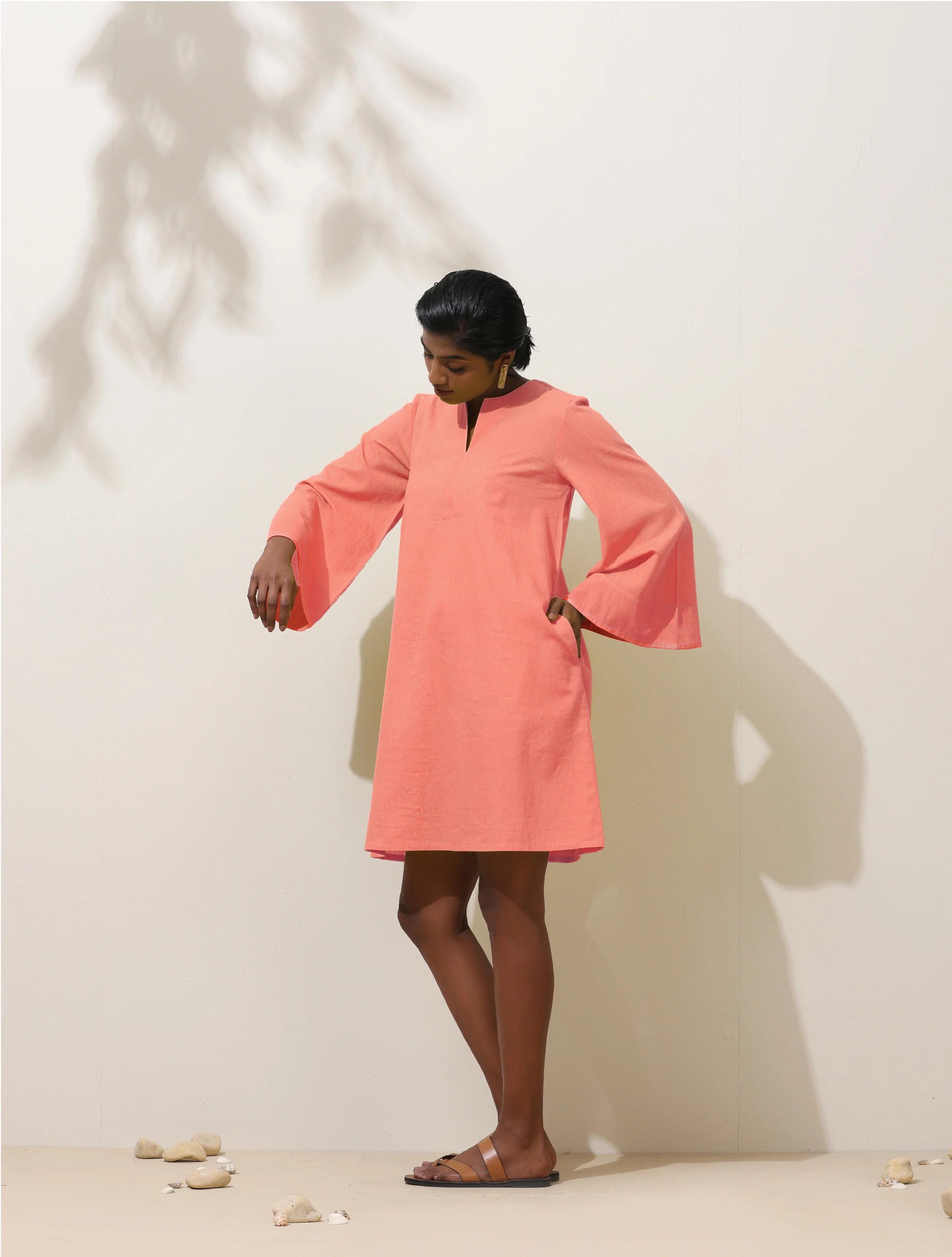 trueBrowns Pink Cotton Blend Short Dress