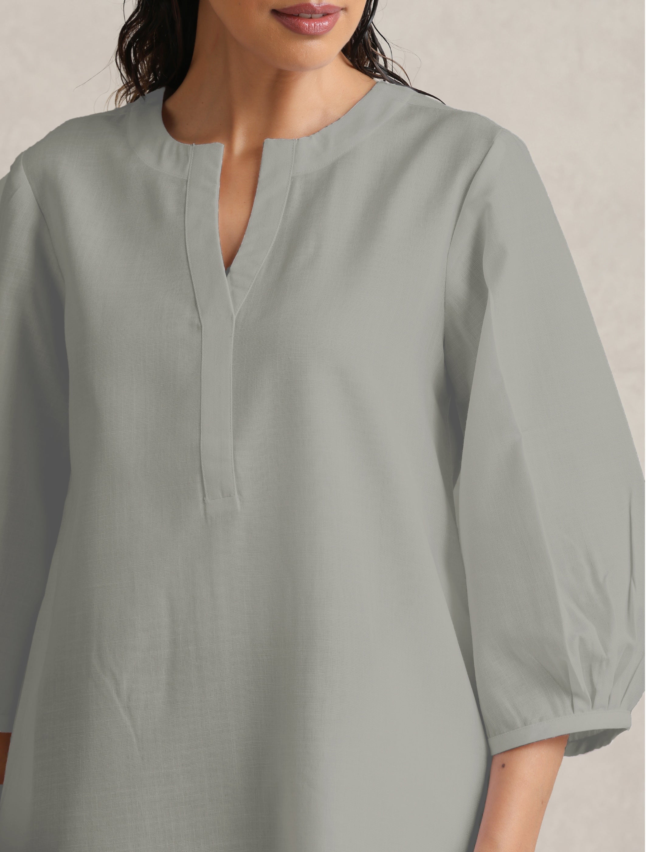 trueBrowns Grey Cotton Blend Short Kurta