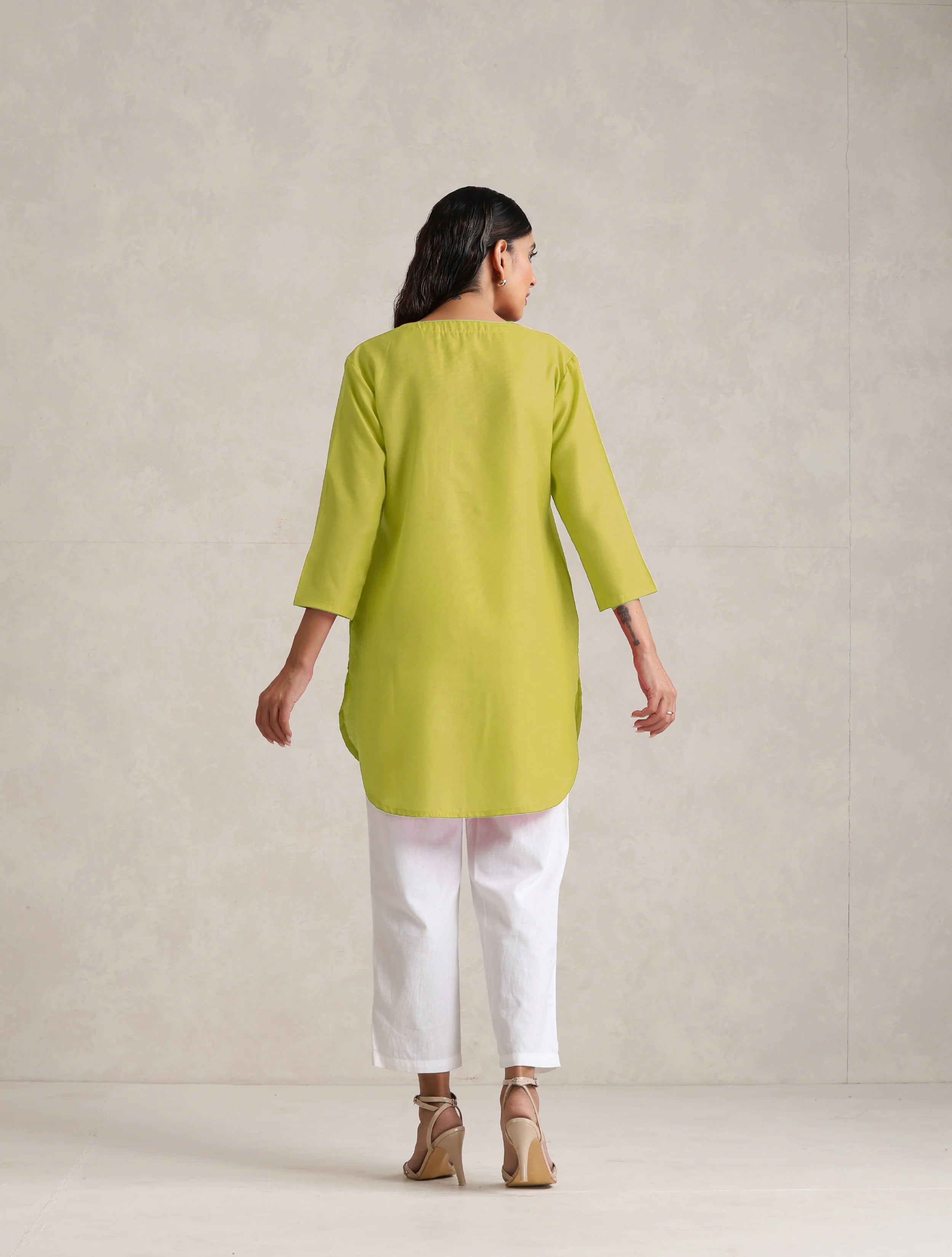 trueBrowns Lime Cotton Blend Short Kurta