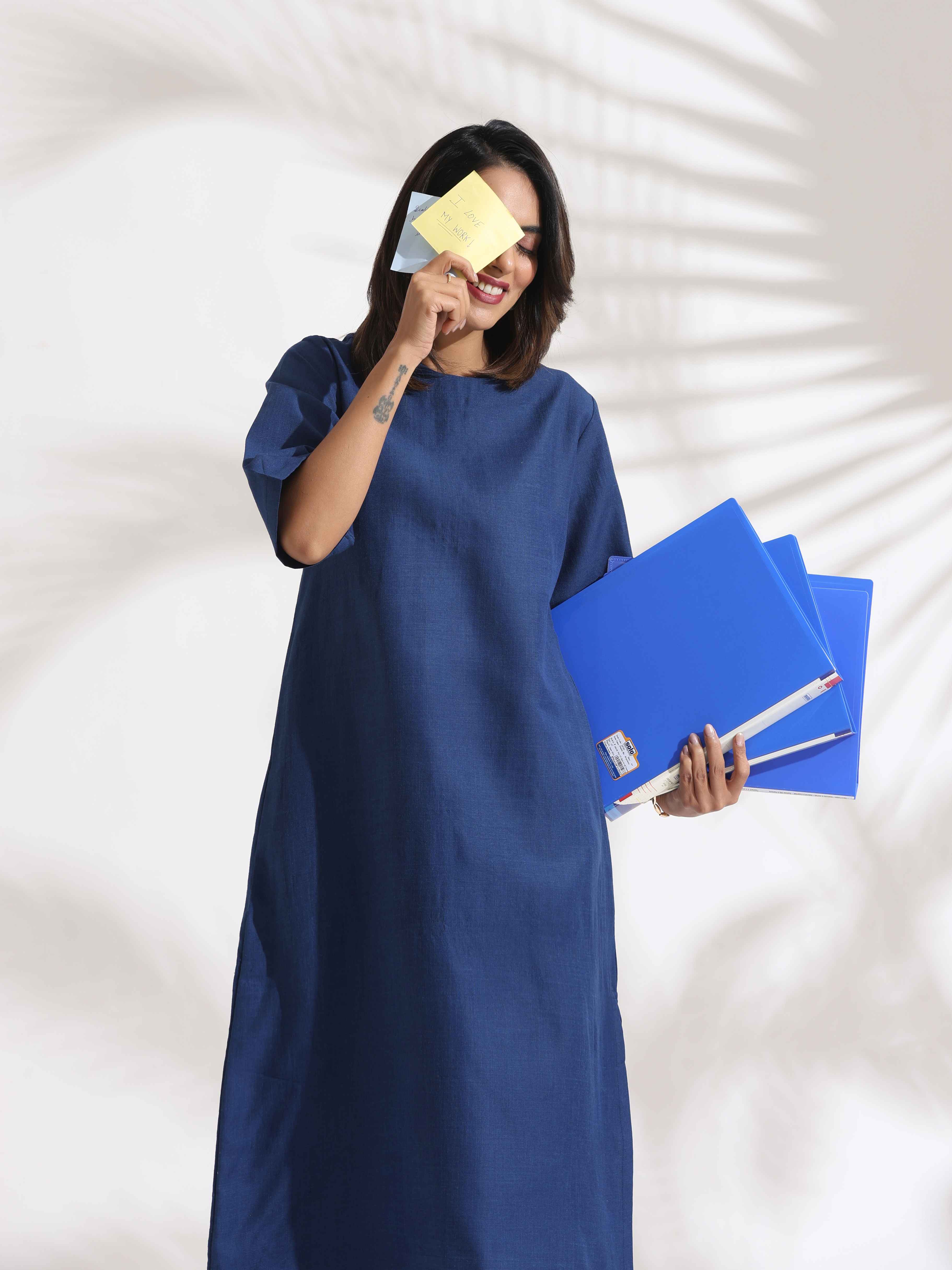 trueBrowns Blue Slub Dress