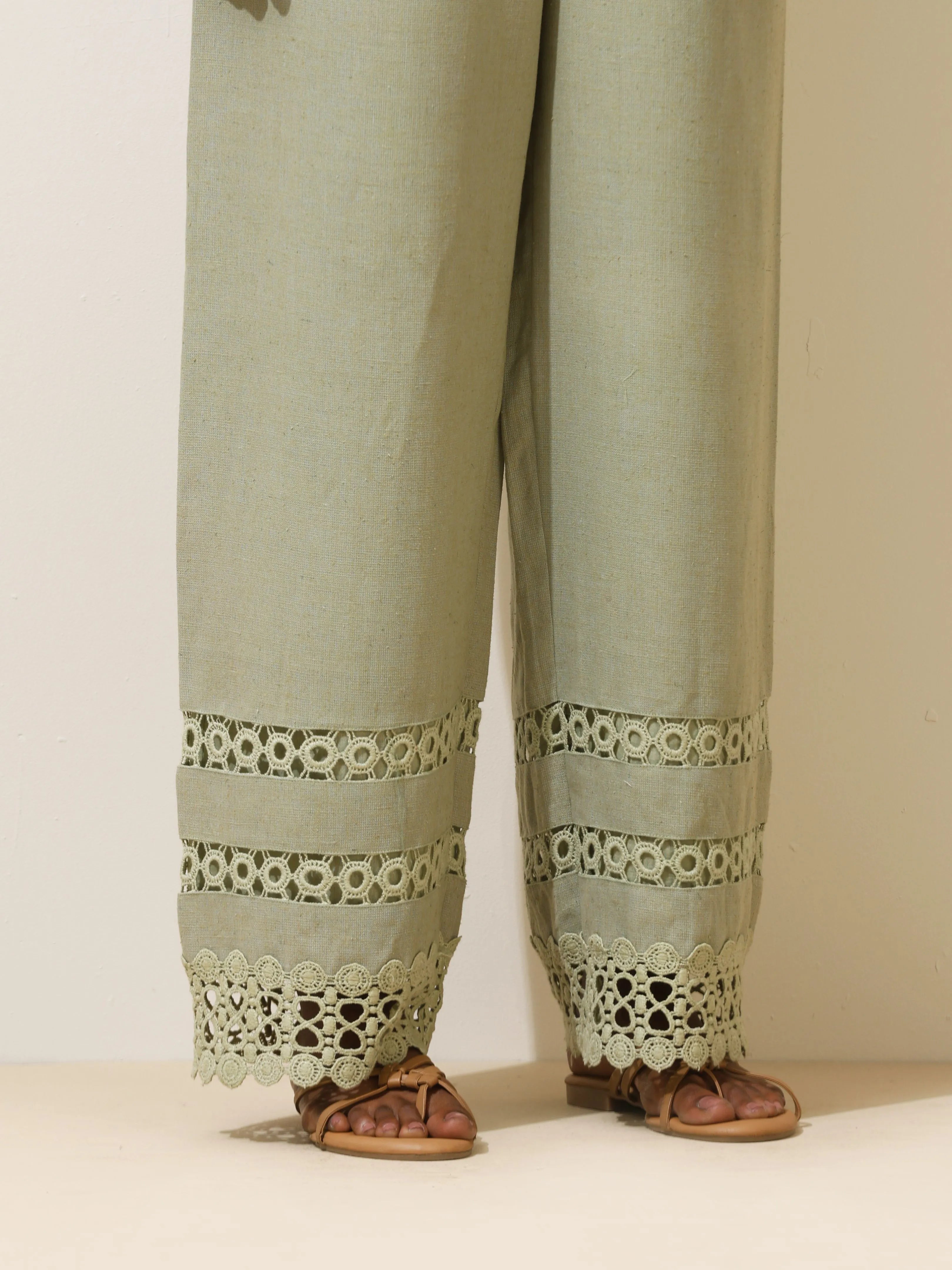 trueBrowns Matcha Green Crochet Natural Cotton Blazer Co-ord Set