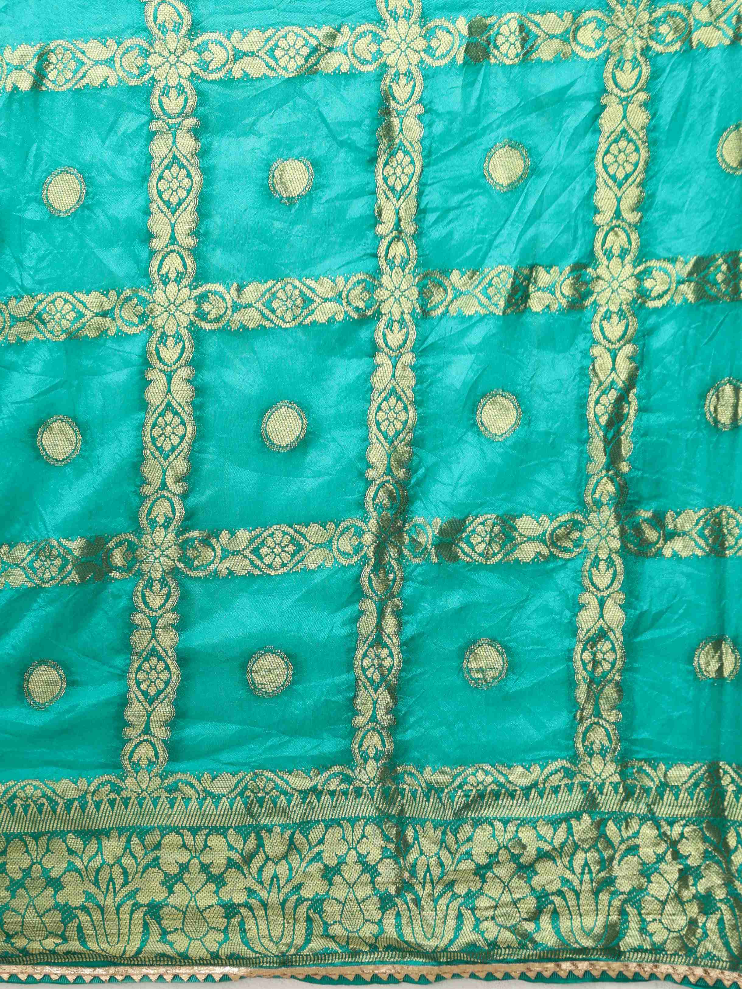 trueBrowns Green Bandhani Jacquard Saree With Unstitched Blouse