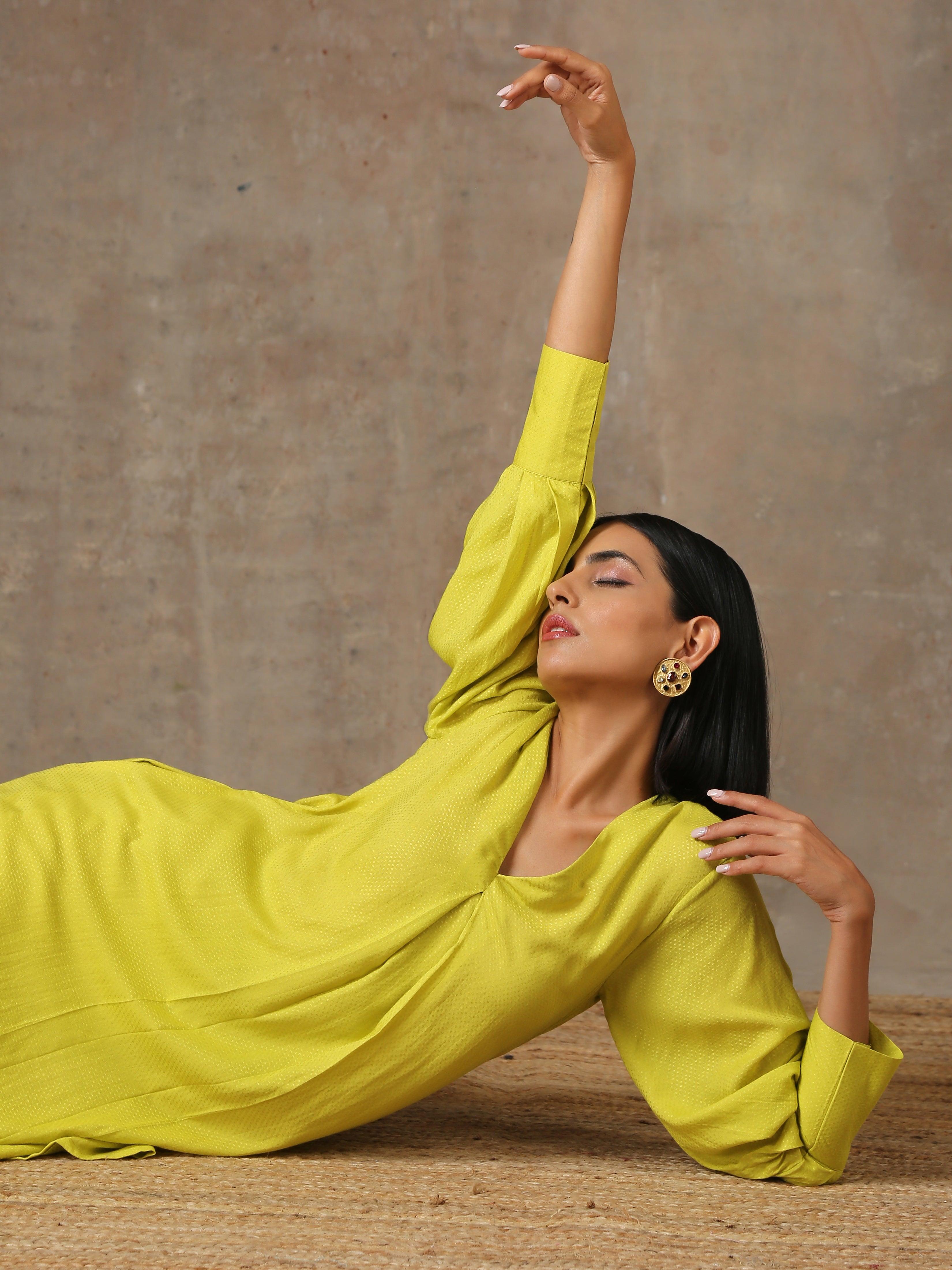 The Penelope - Lime Green Solid Textured Co-Ord Set - trueBrowns