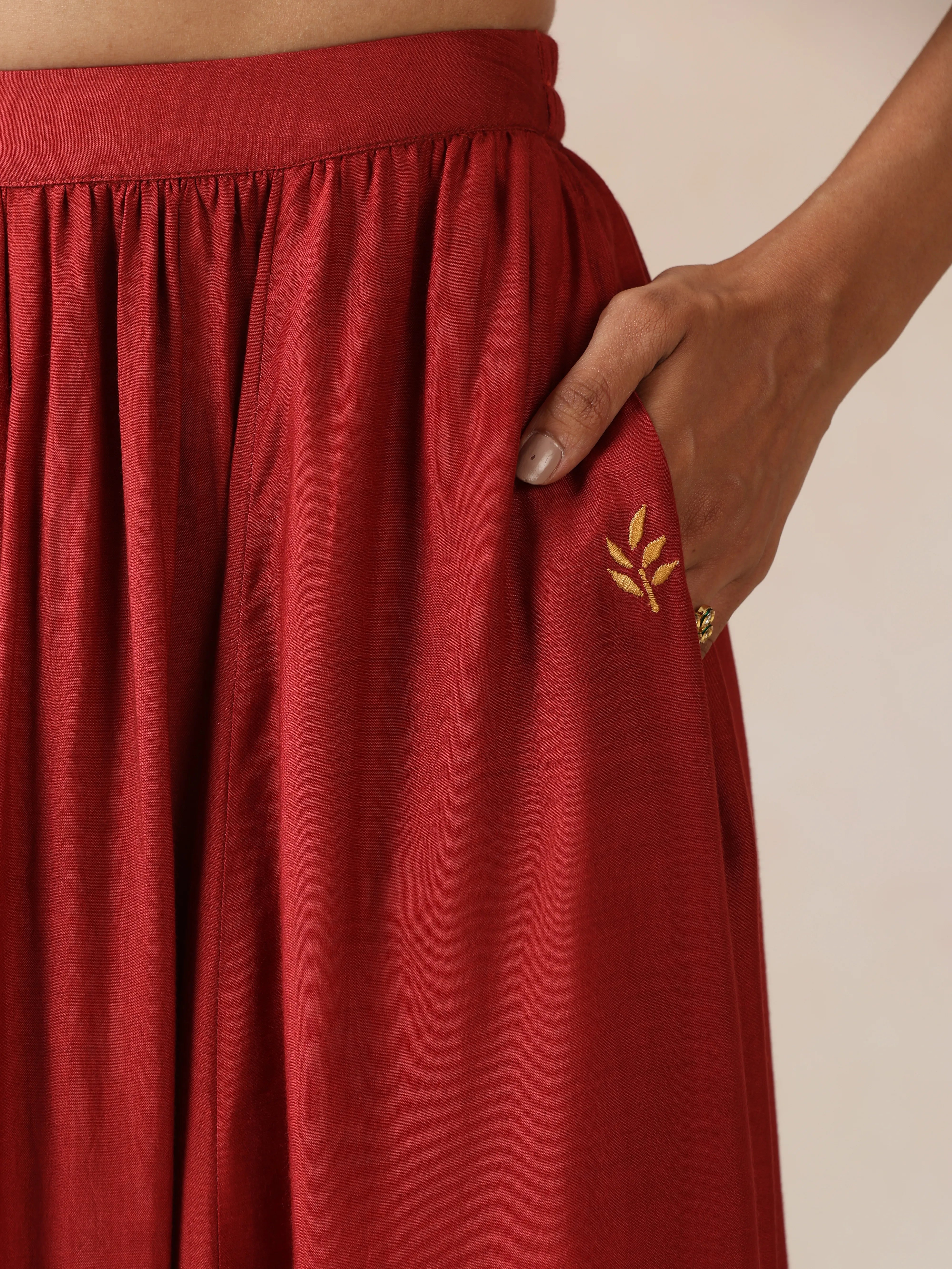 trueBrowns Mustard Gold Foil Print Muslin Silk Blouse Skirt Dupatta Set