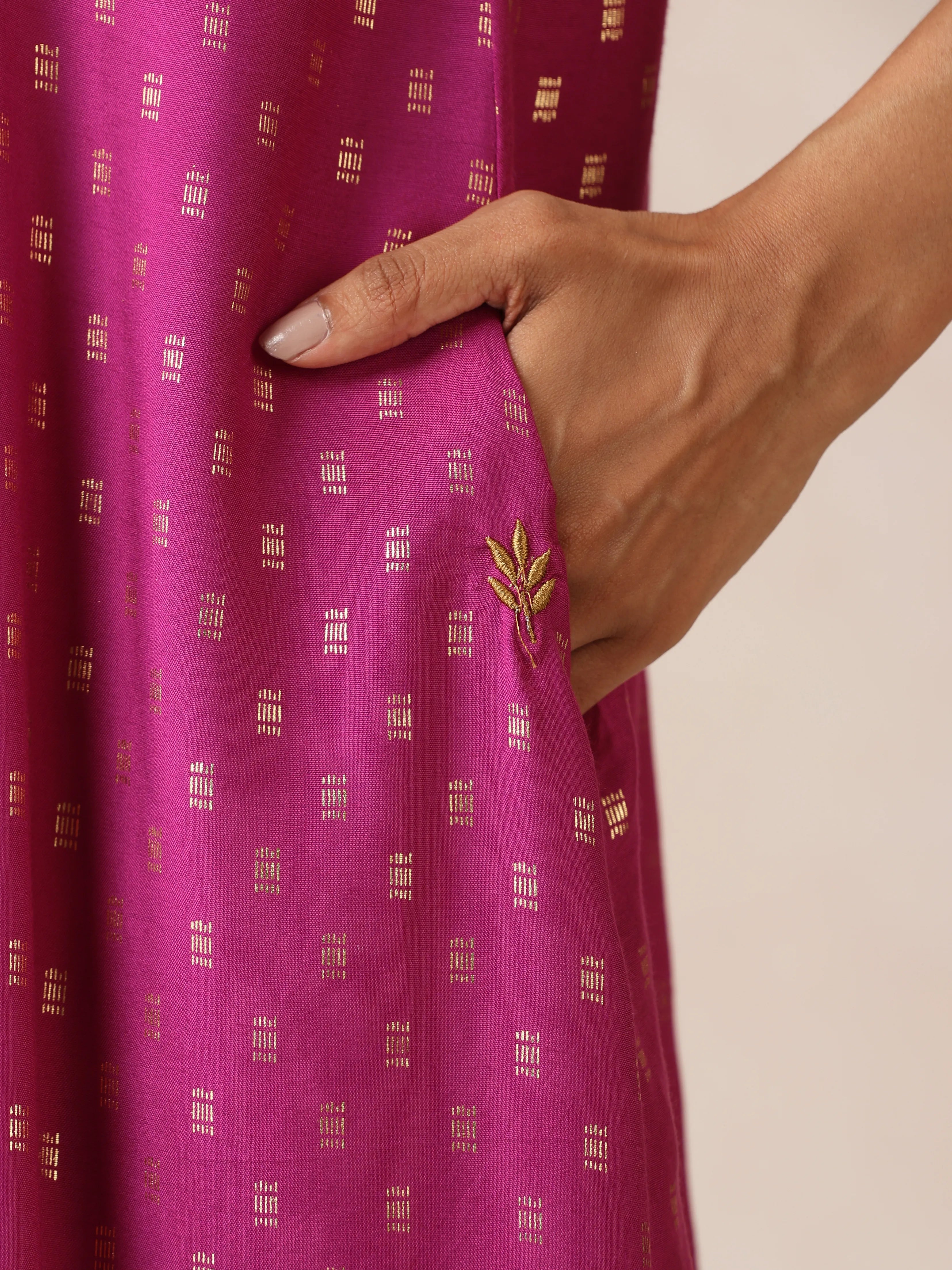 trueBrowns Pink Gold Foil Print Muslin Silk Flared Kurta Set