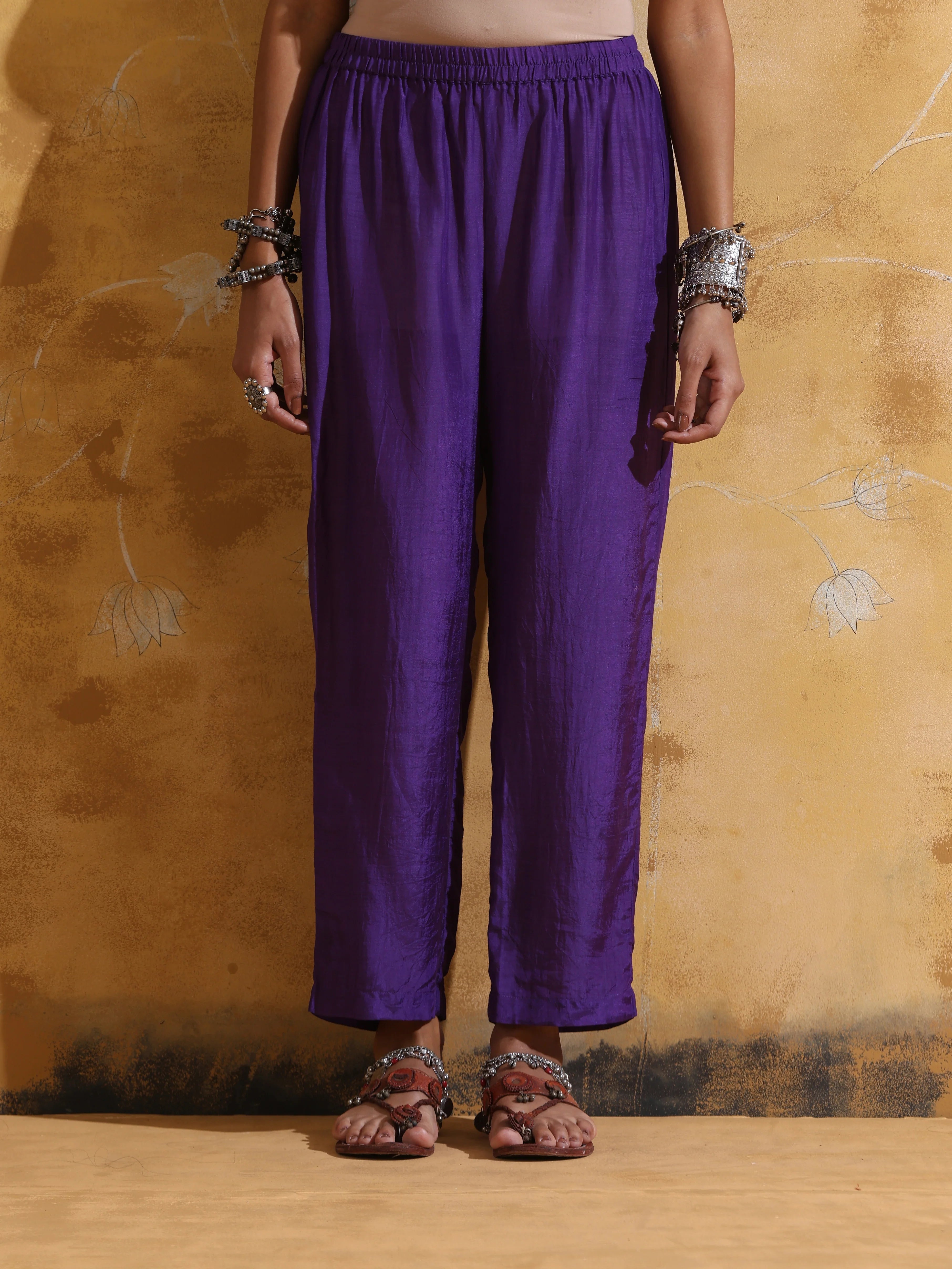 trueBrowns Purple Muslin Silk A-line Kurta Co-ord Set