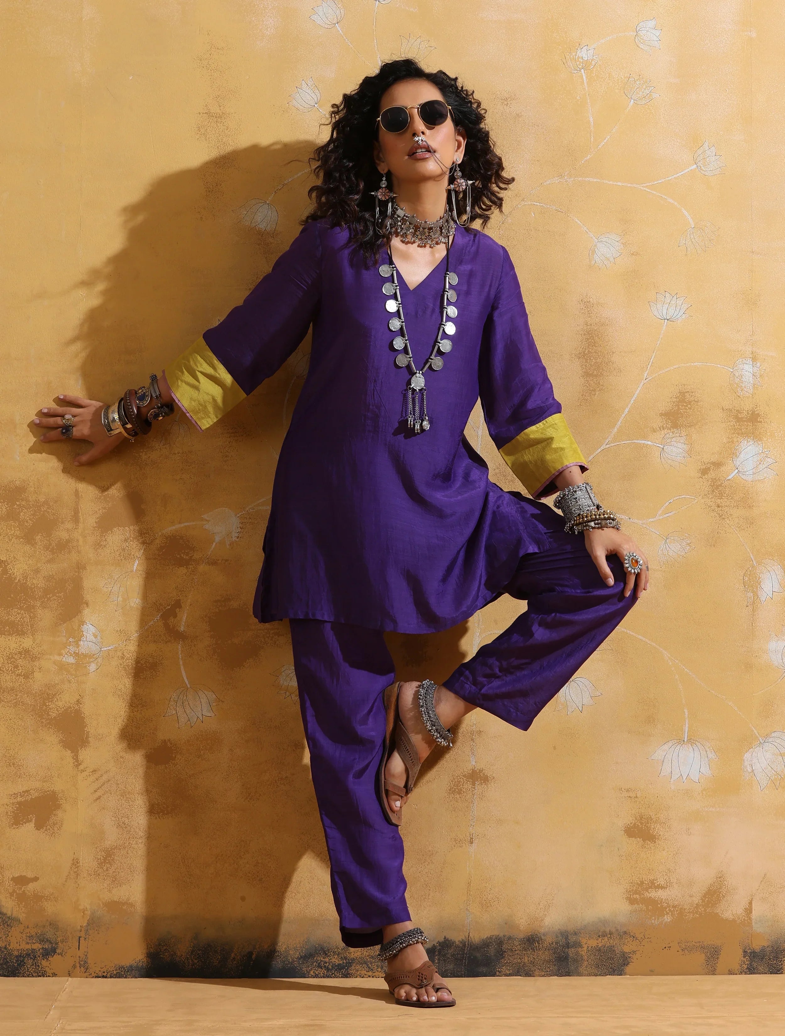 trueBrowns Purple Muslin Silk Co-ord Set