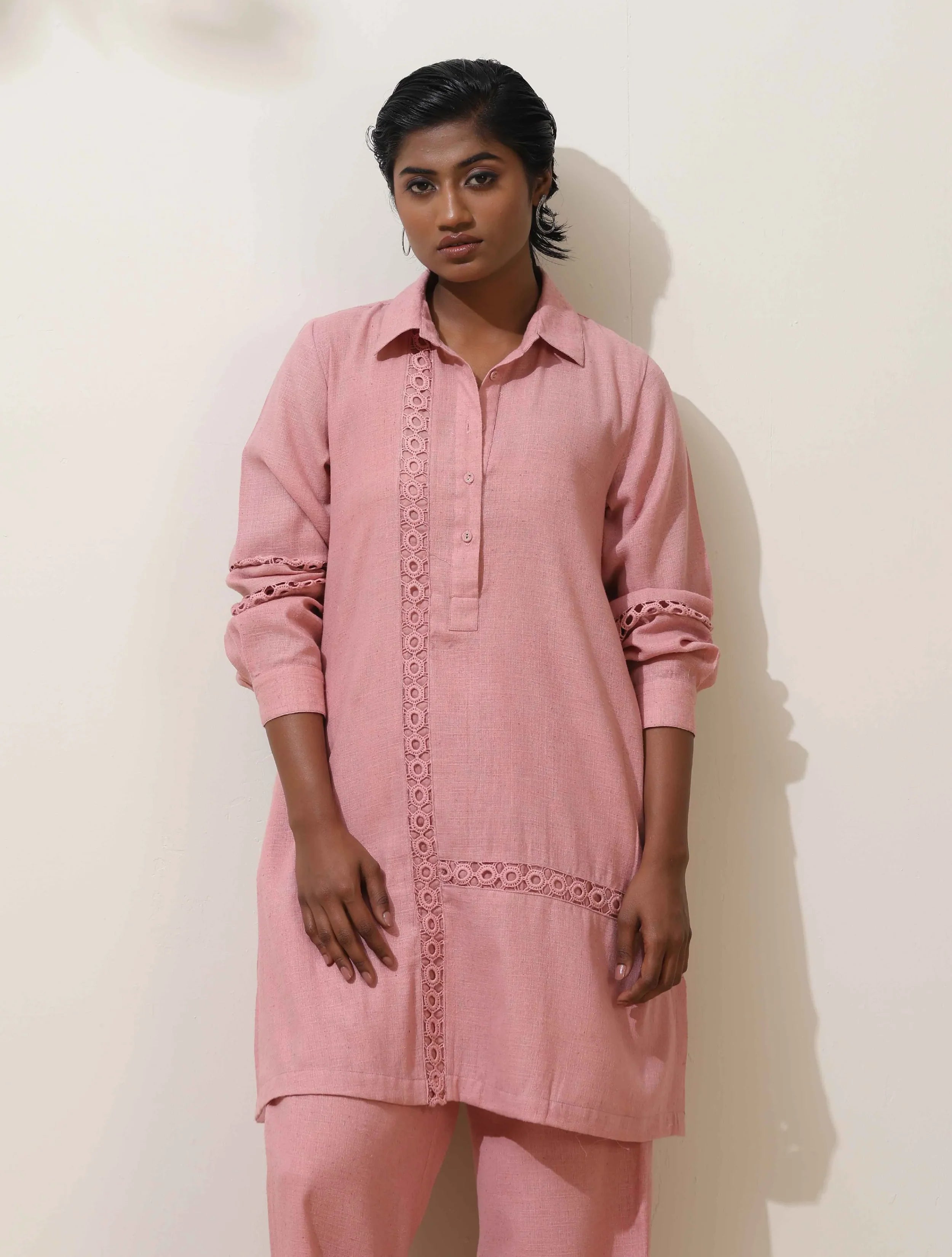 trueBrowns Sakura Pink Natural Cotton Kurta Co-ord Set