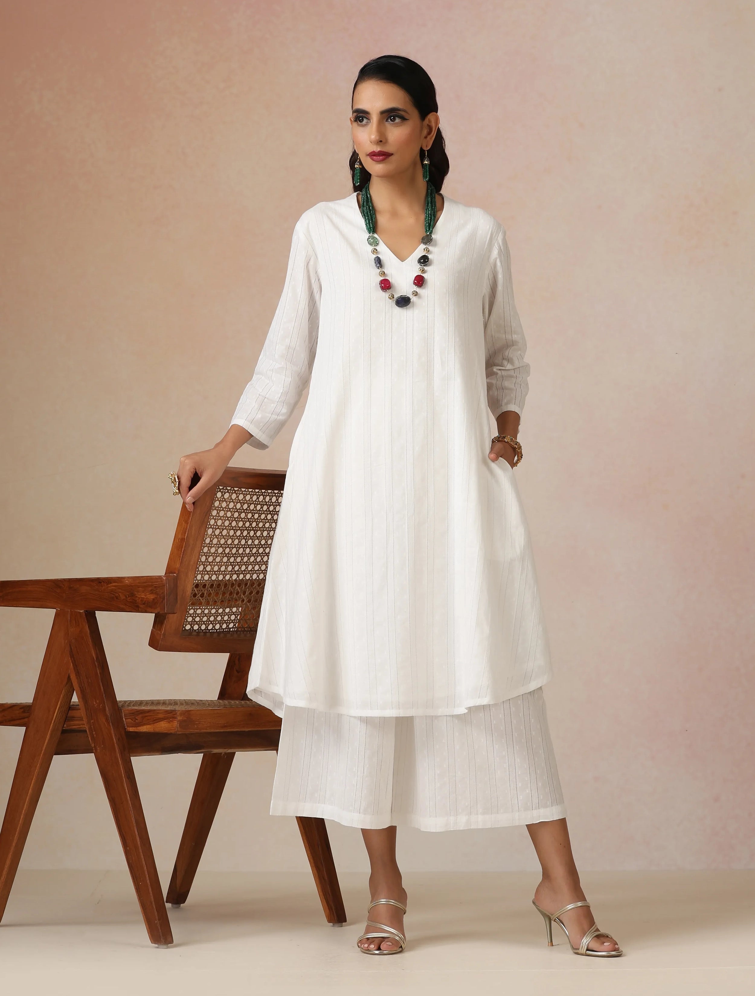 White Dobby Kurta Set