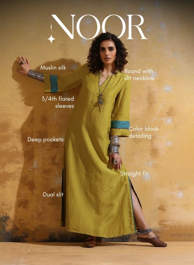 trueBrowns Lime Muslin Silk Straight Maxi Dress