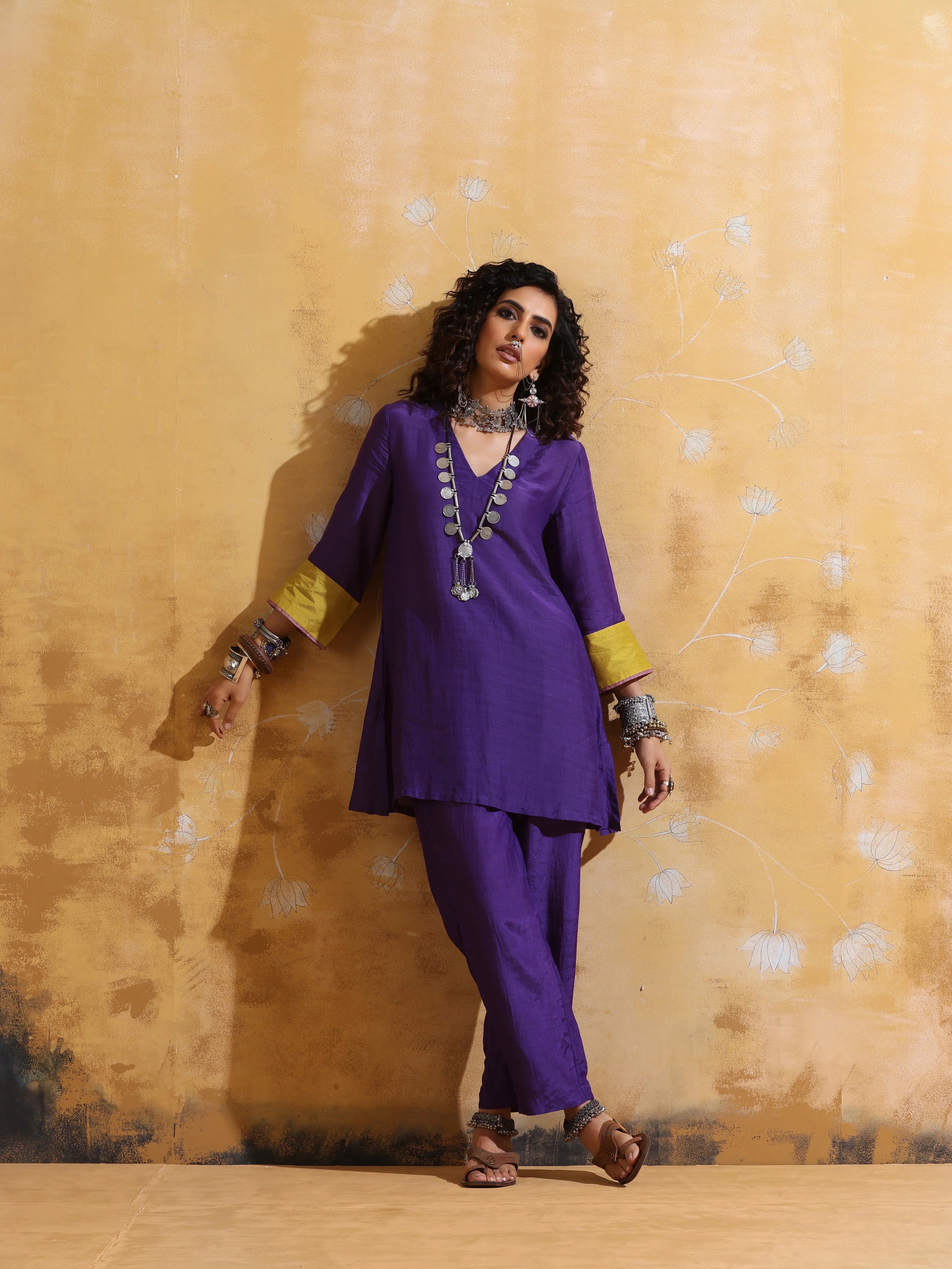 trueBrowns Purple Muslin Silk Co-ord Set