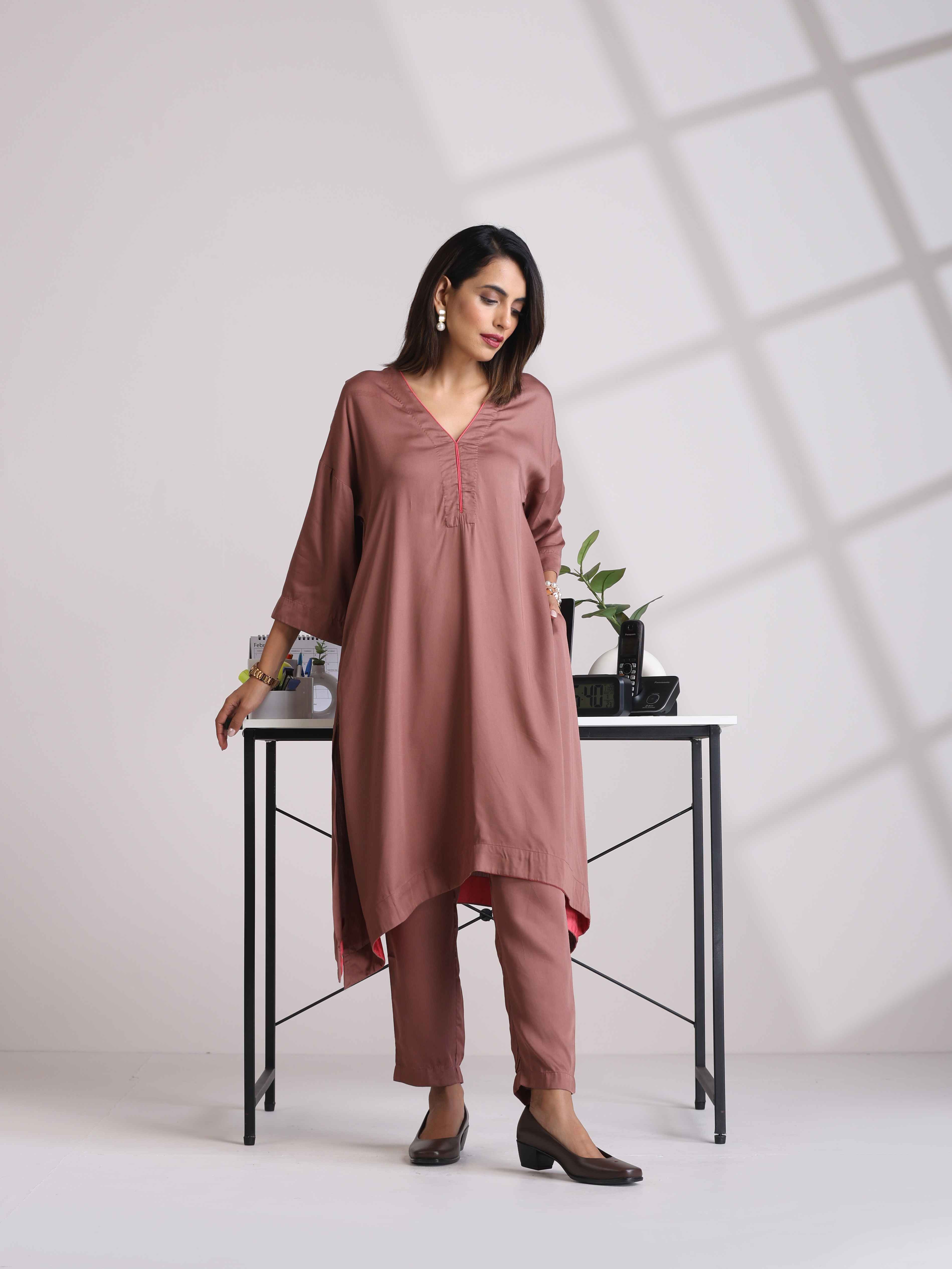 trueBrowns Brown Modal High low Kurta Set