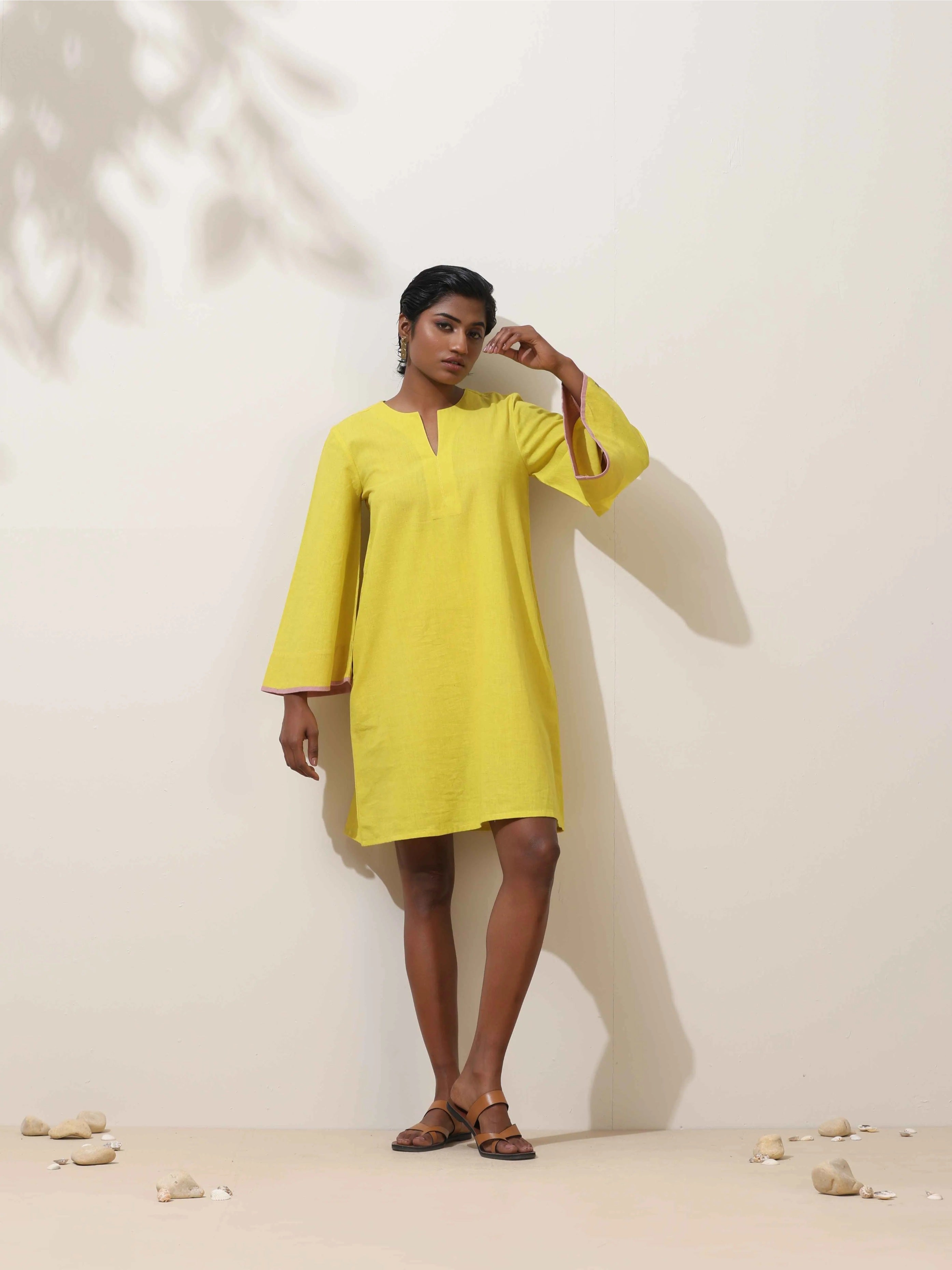 trueBrowns Lime Cotton Linen Dress