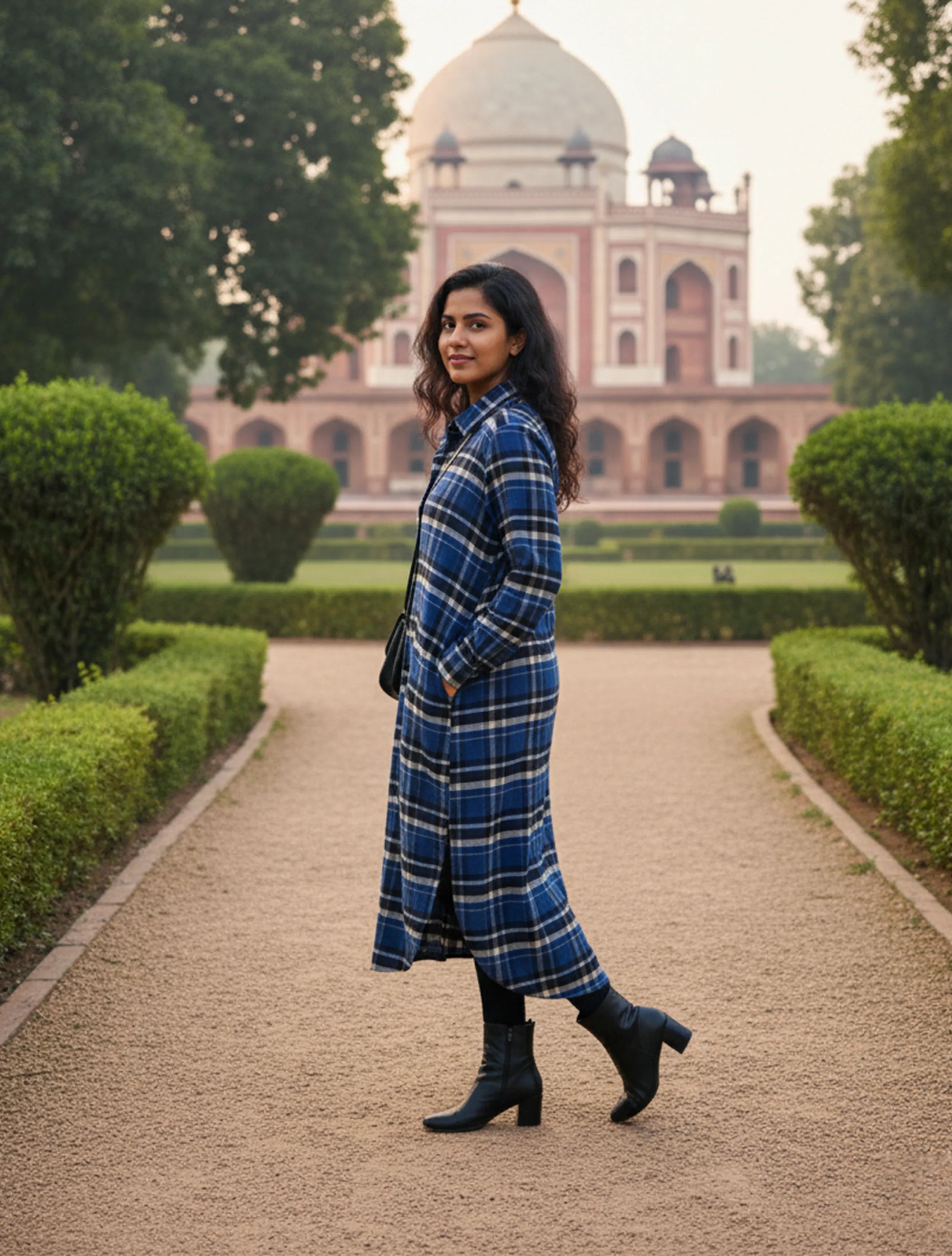 trueBrowns Blue Check Long Shirt Dress