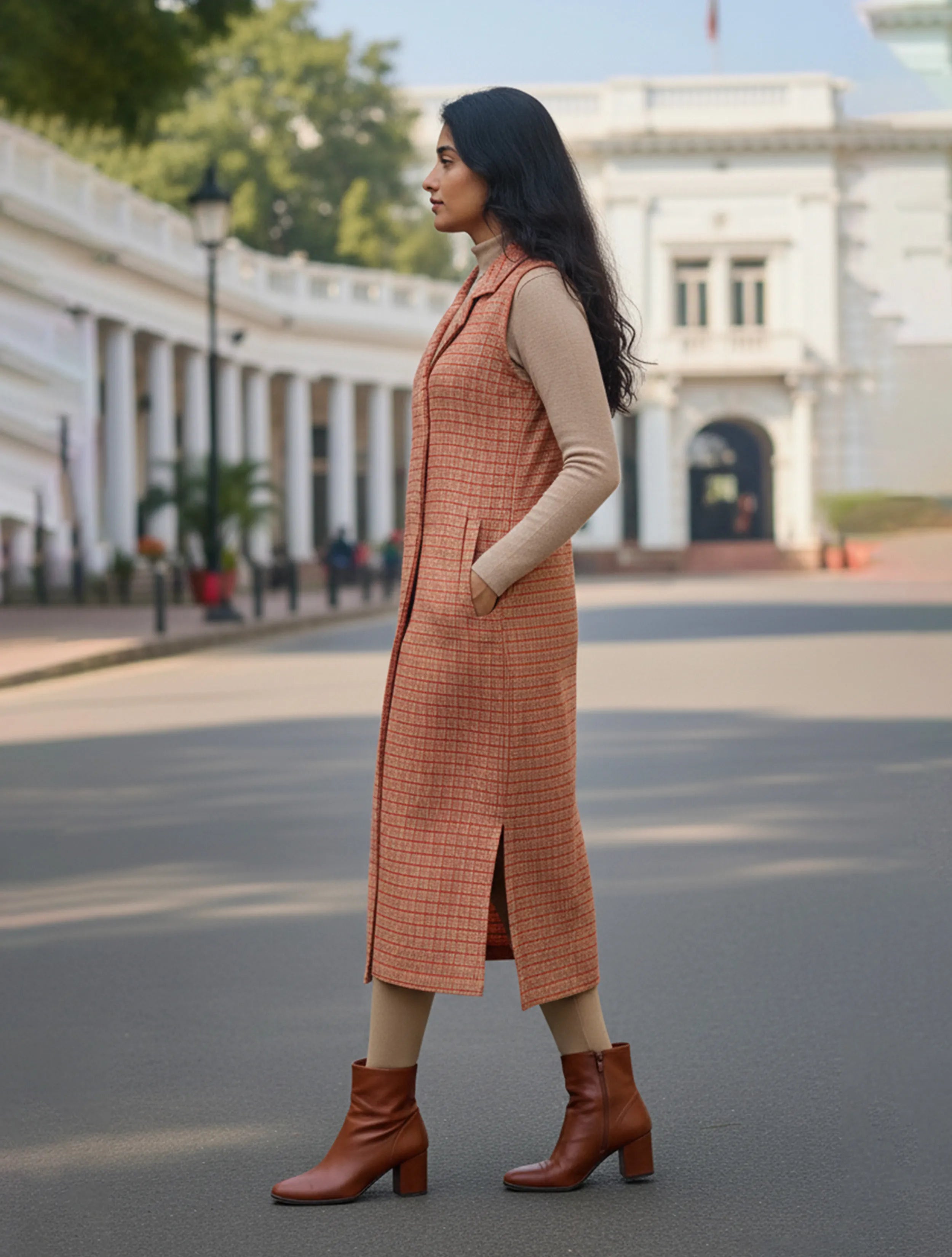 trueBrowns Rust Check Woollen Blazer Dress