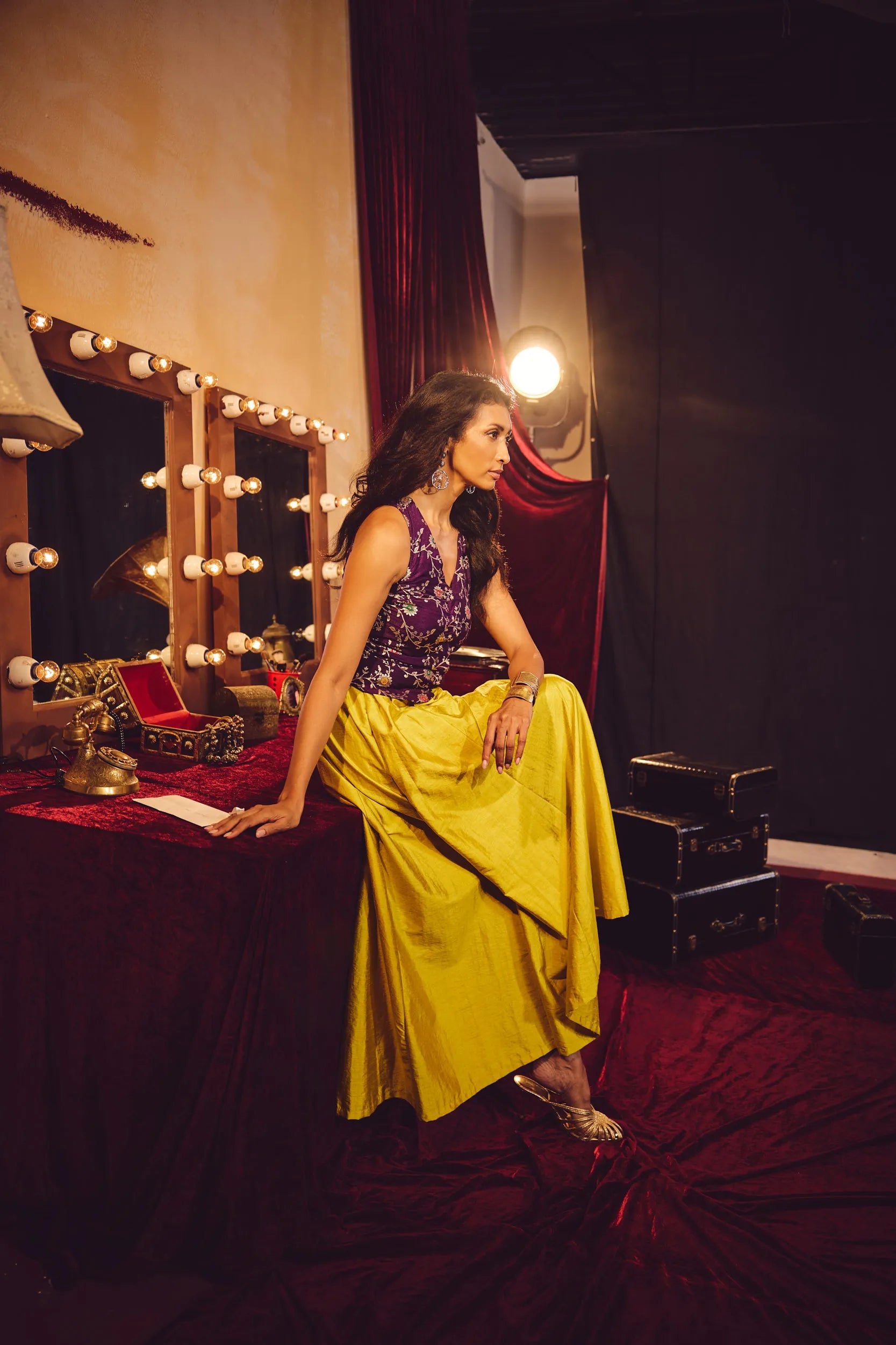 trueBrowns Purple Brocade Jacket Skirt Co-ord Set