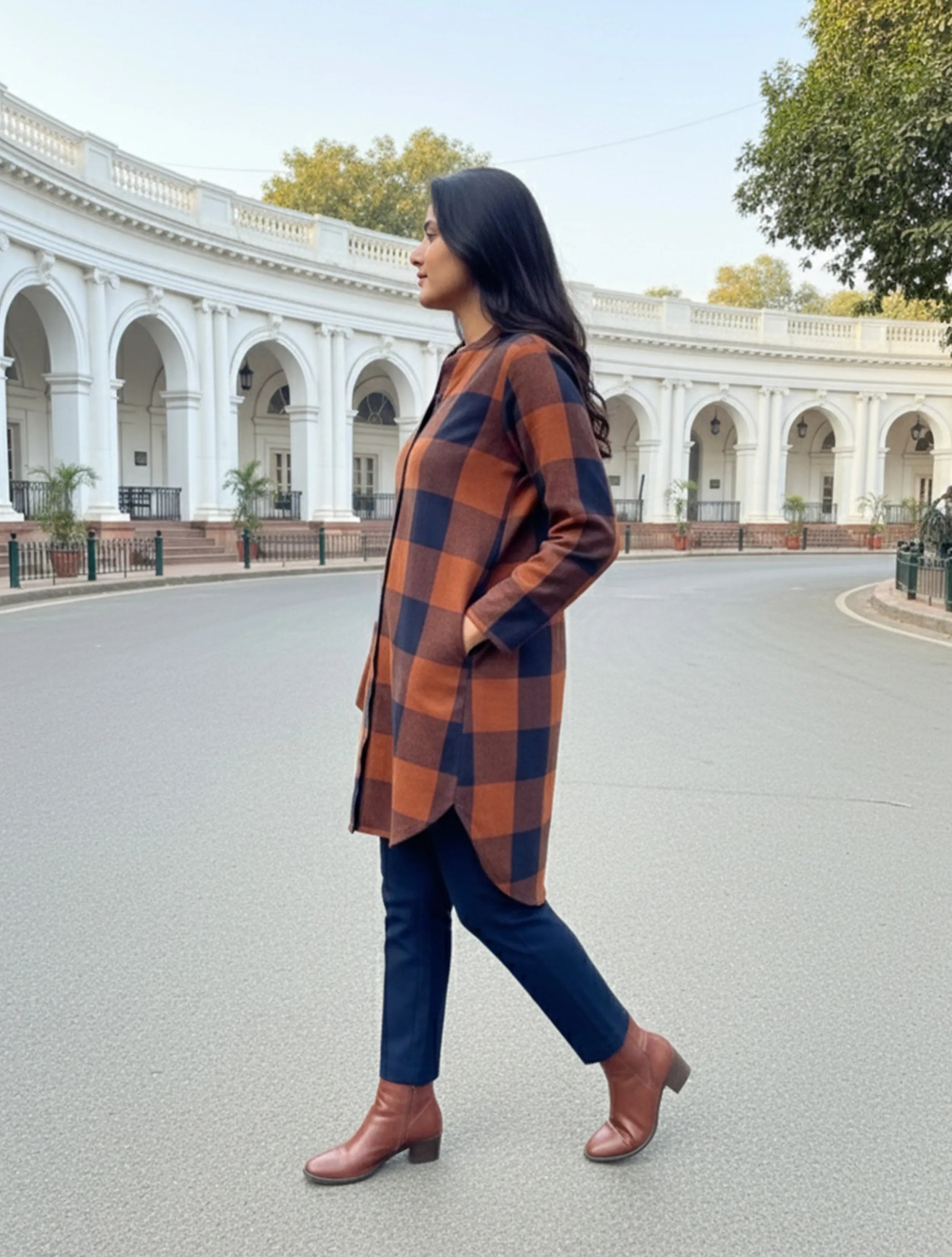 trueBrowns Brown Navy Check Winter Shirt Top