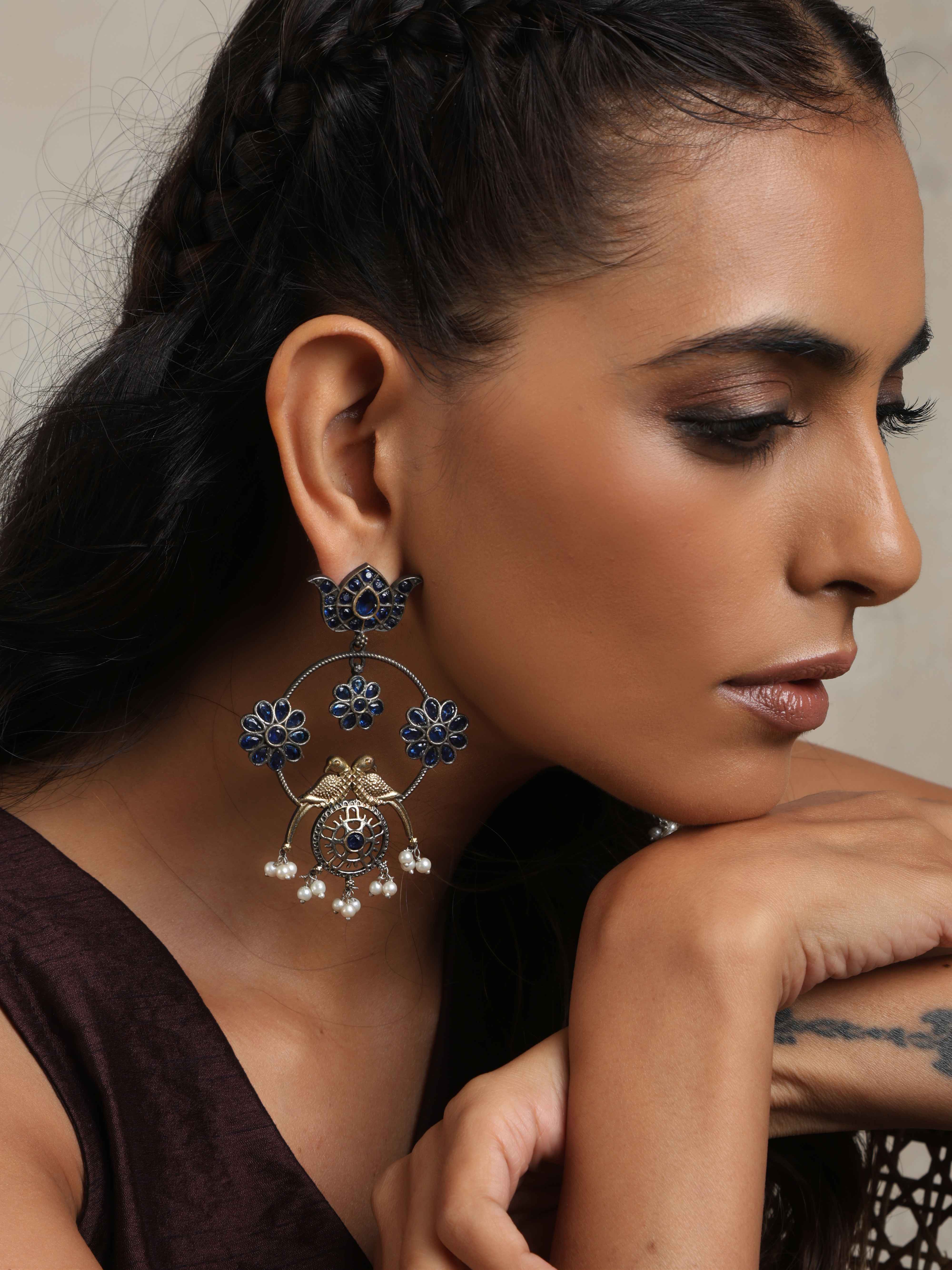 trueBrowns Silver Tone Chandbali Earrings