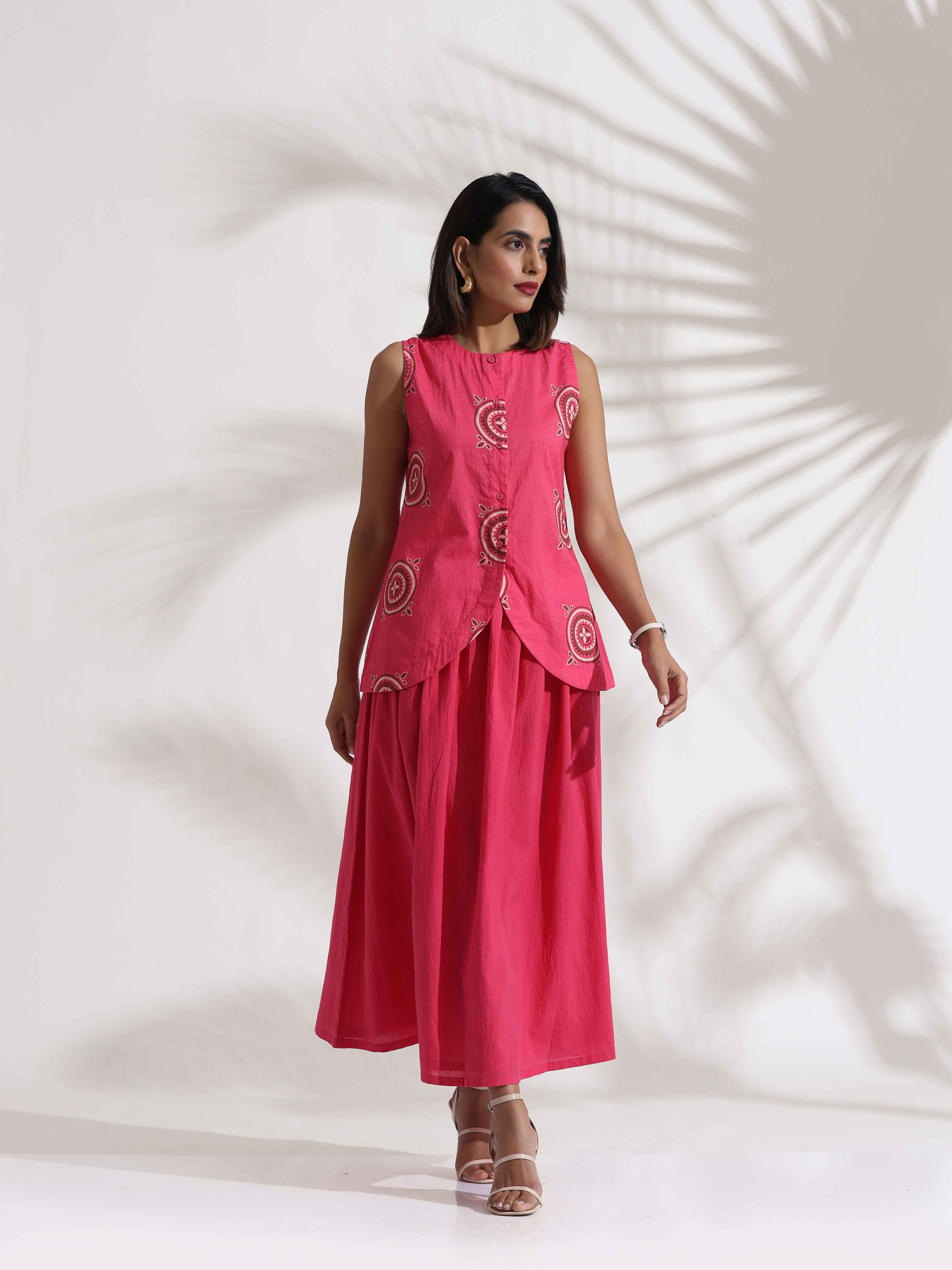 trueBrowns Pink Cotton Skirt Co-ord Set