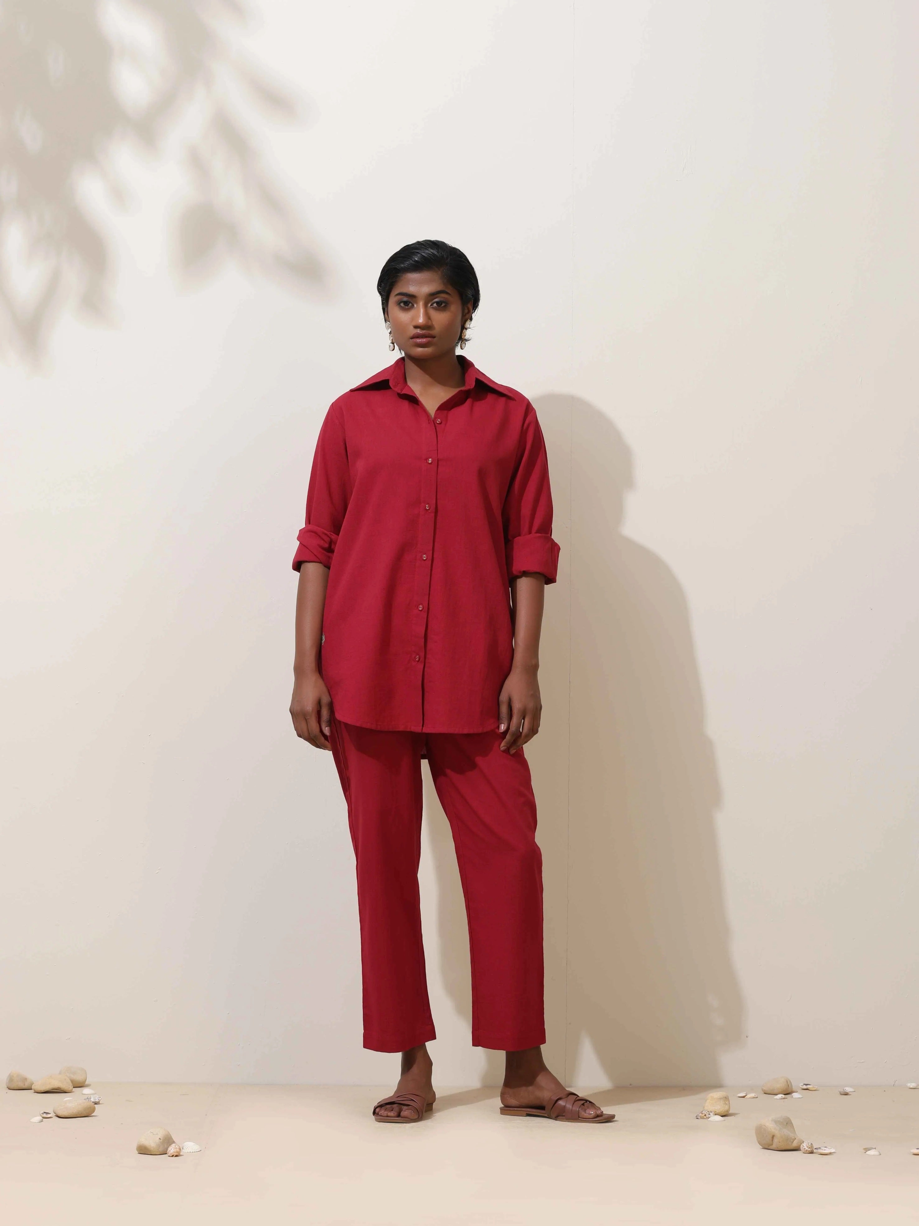 trueBrowns Maroon Cotton Linen Co-Ord Set