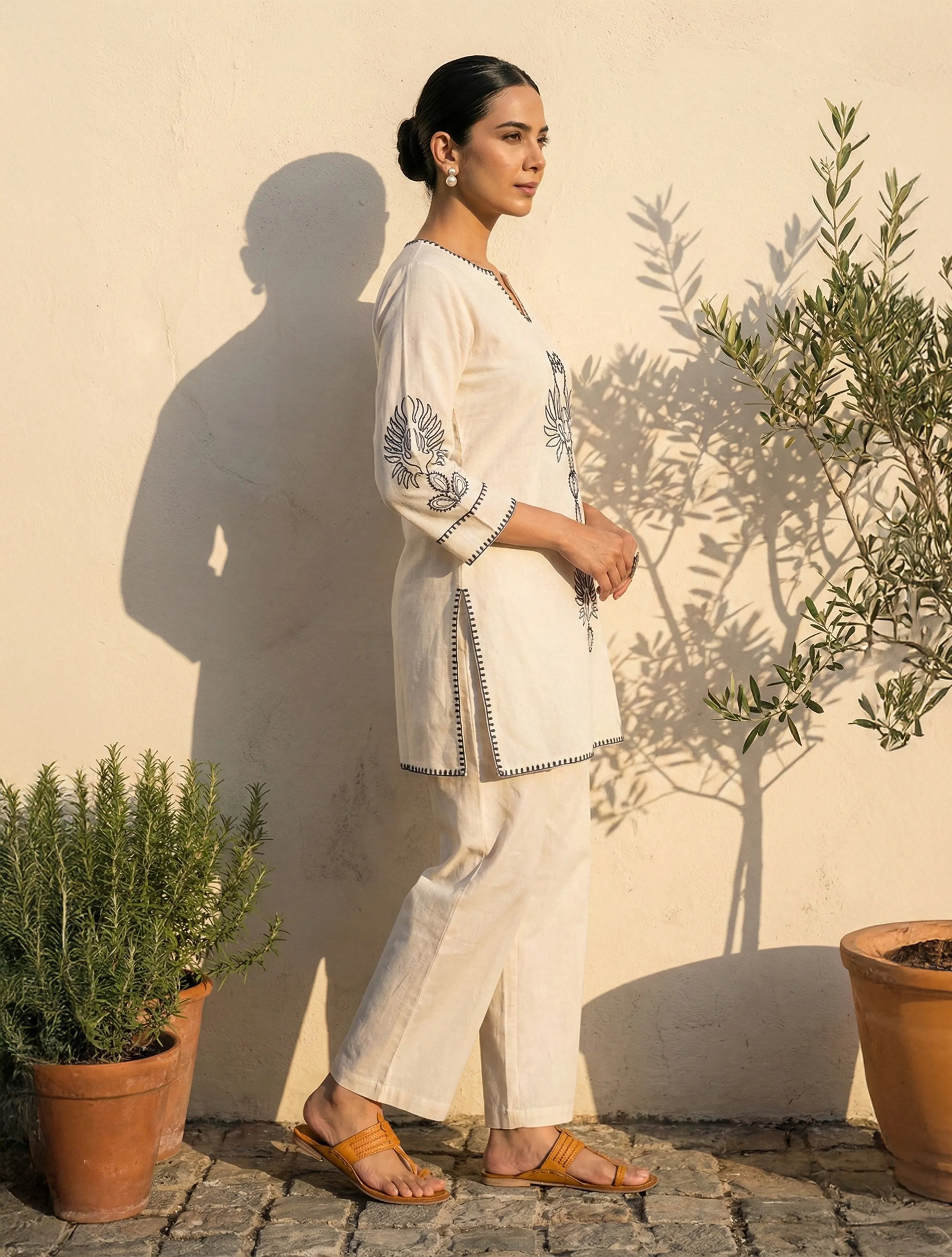 trueBrowns Ivory Black Embroidered Co-Ord Set