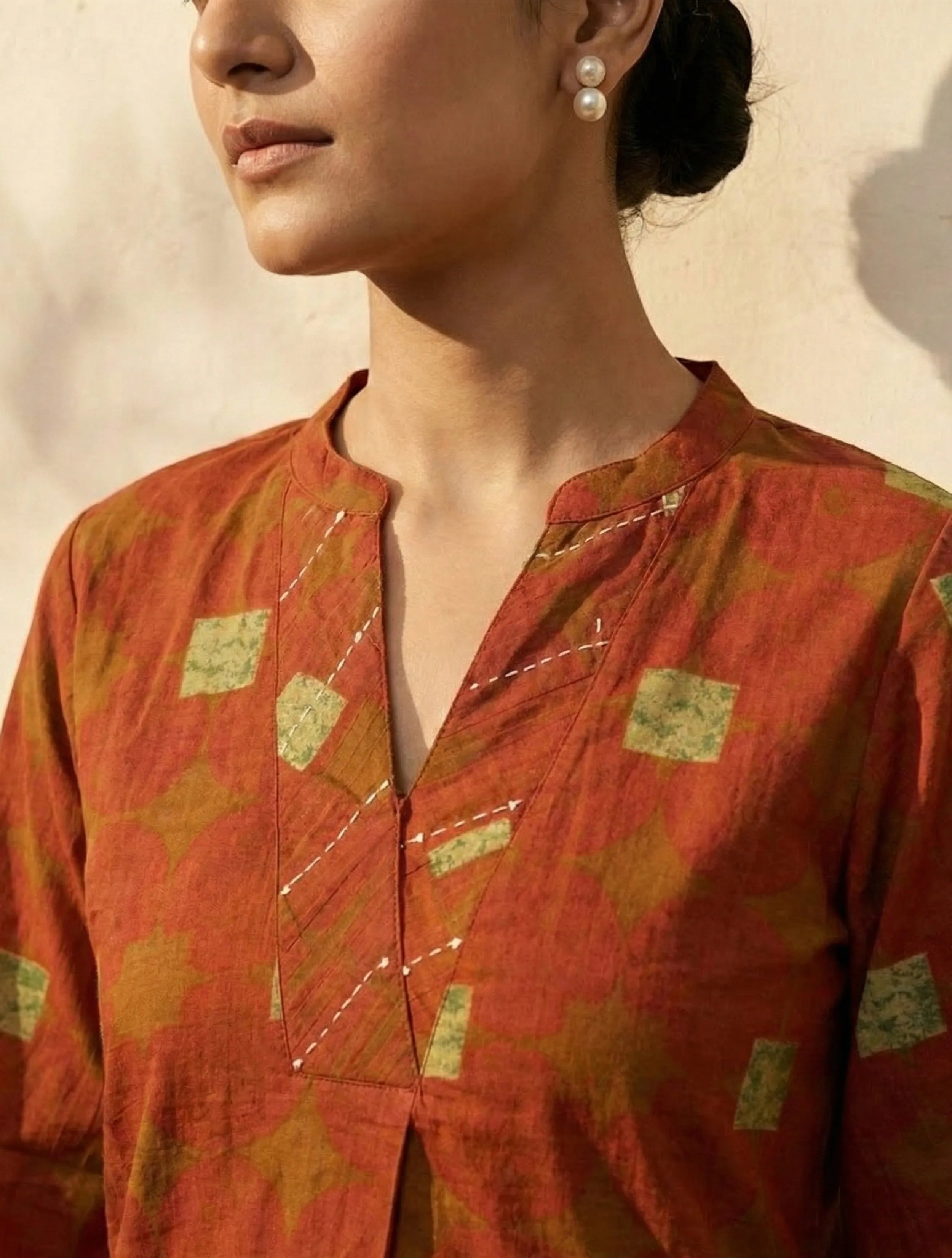 trueBrowns Rust Geometric Print Kurta Pant Set