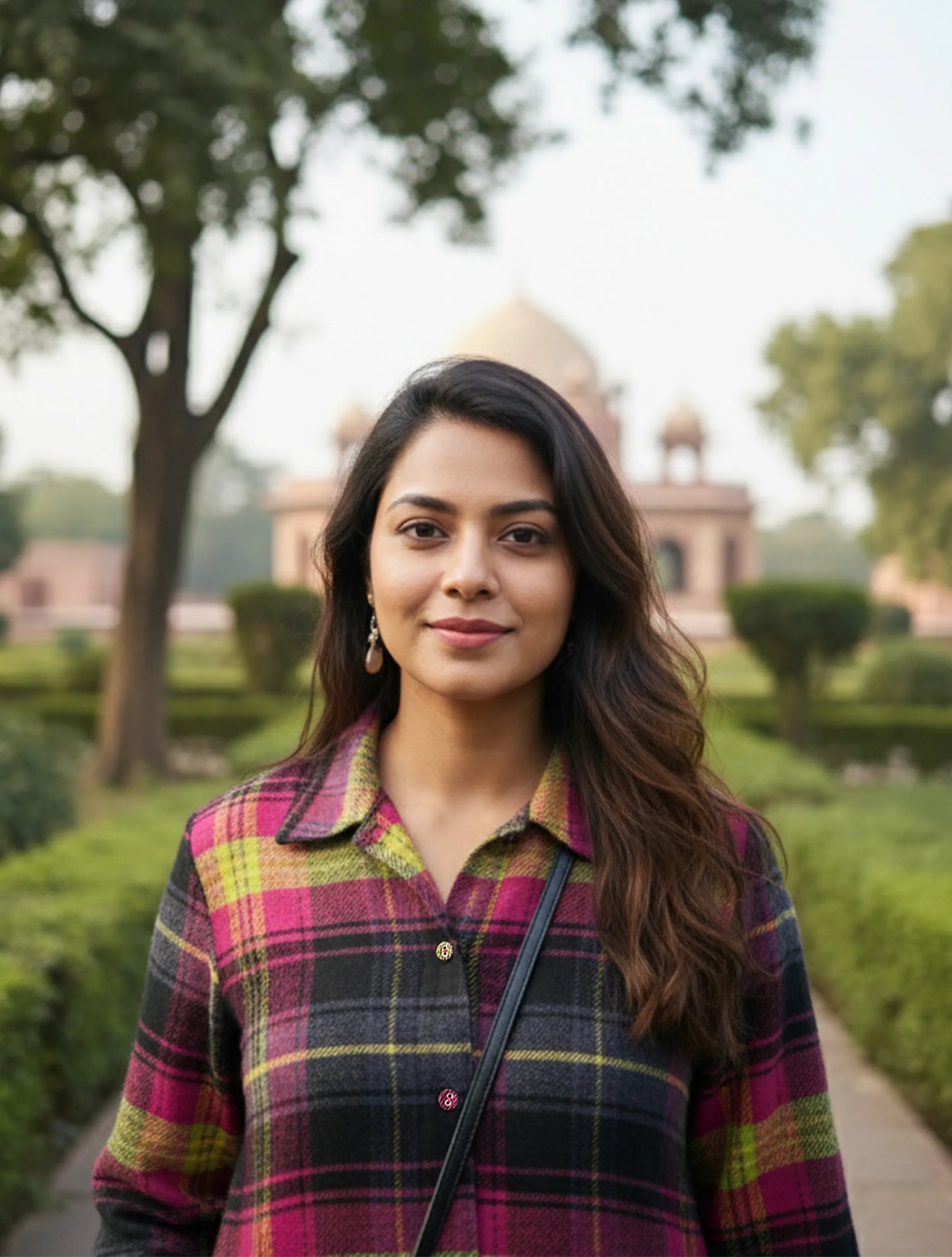 trueBrowns Pink Lime Check Woollen Long Shirt Dress