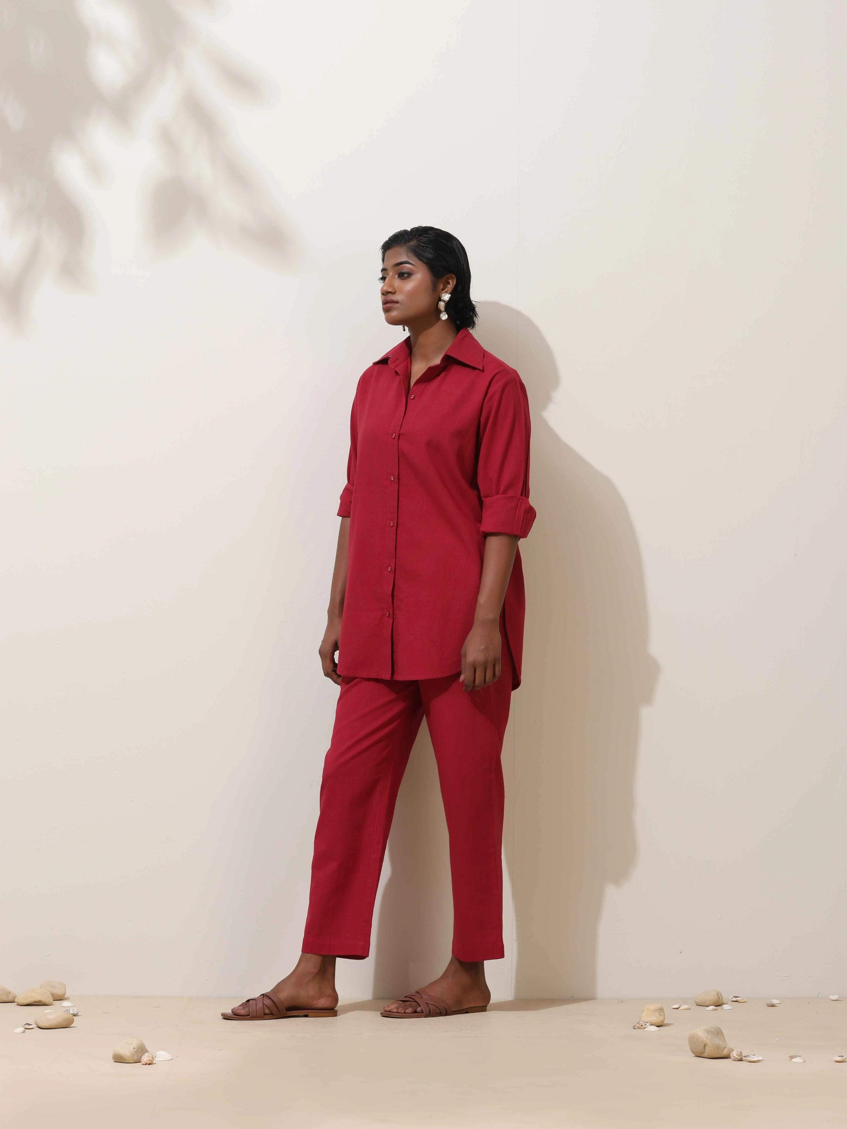trueBrowns Maroon Cotton Linen Co-Ord Set