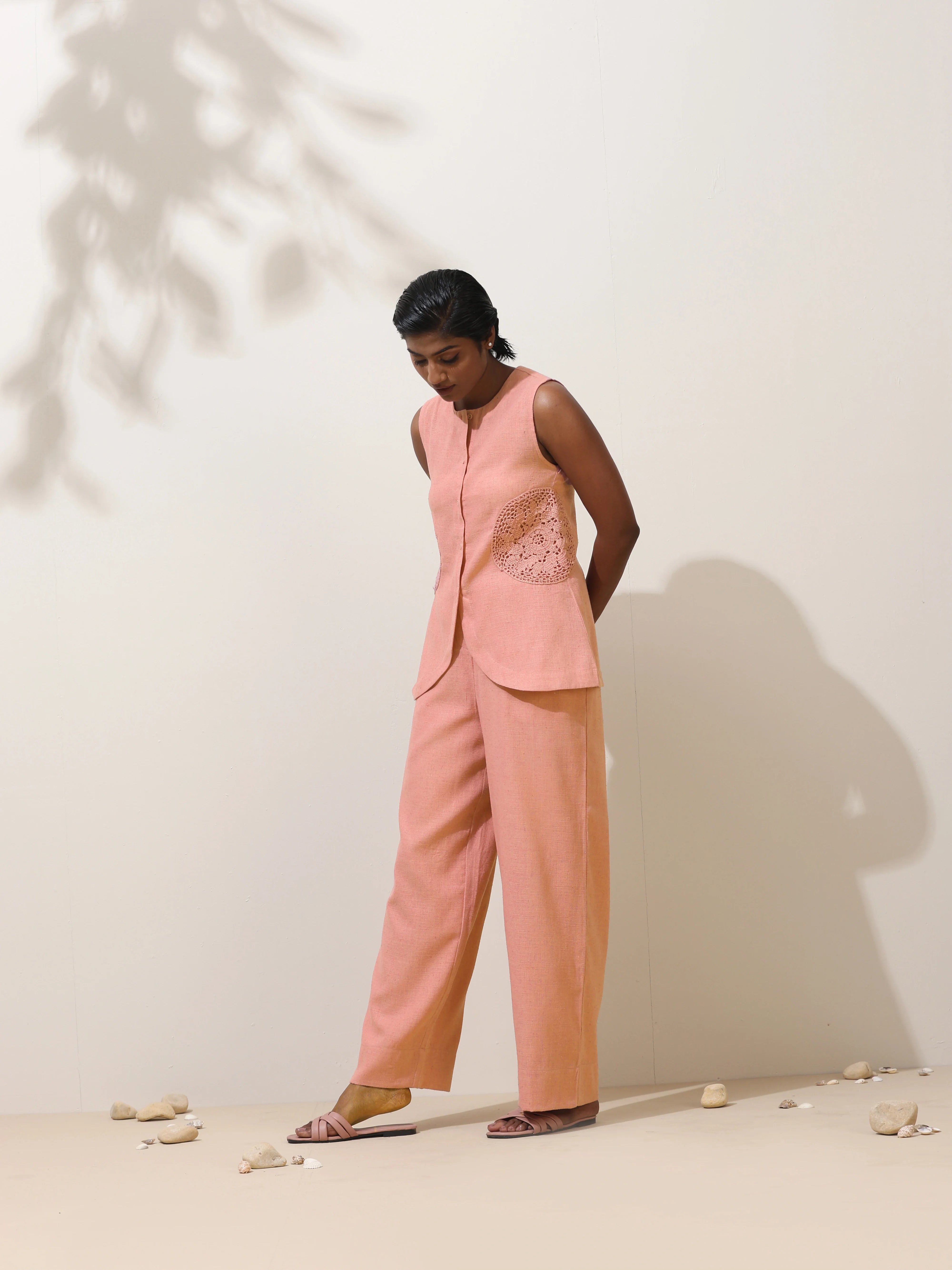 trueBrowns Camellia Pink Crochet Natural Cotton Co-ord Set