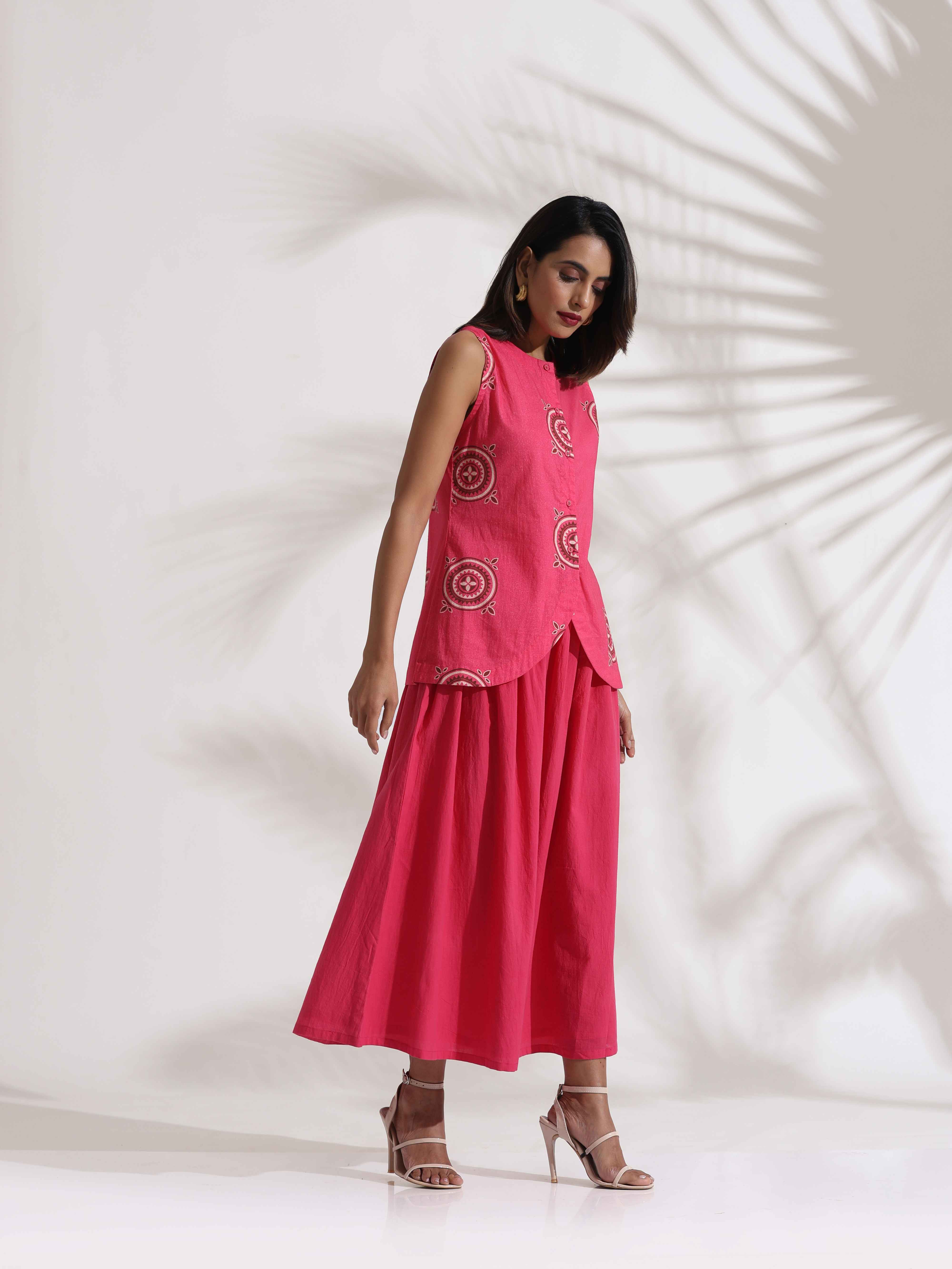 trueBrowns Pink Cotton Skirt Co-ord Set