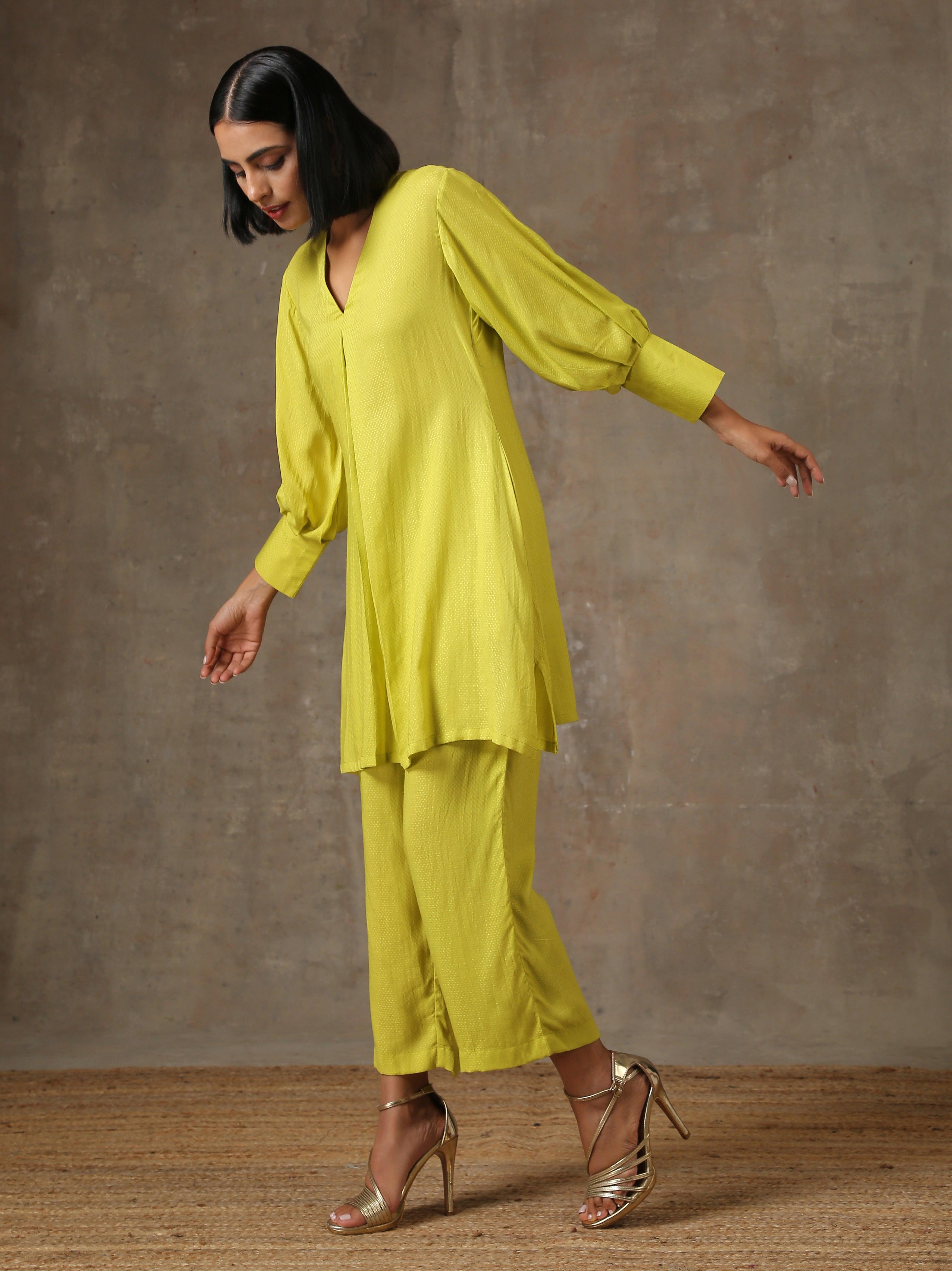 The Penelope - Lime Green Solid Textured Co-Ord Set - trueBrowns