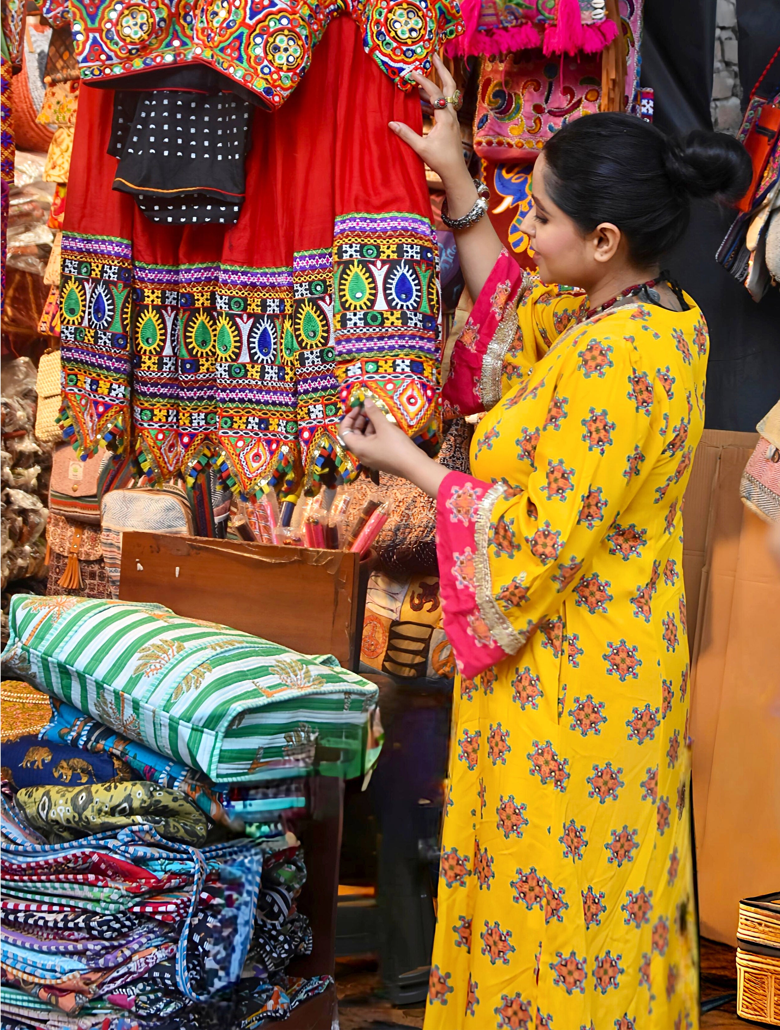 trueBrowns Yellow Boota Print Viscose A-line Kurta Set