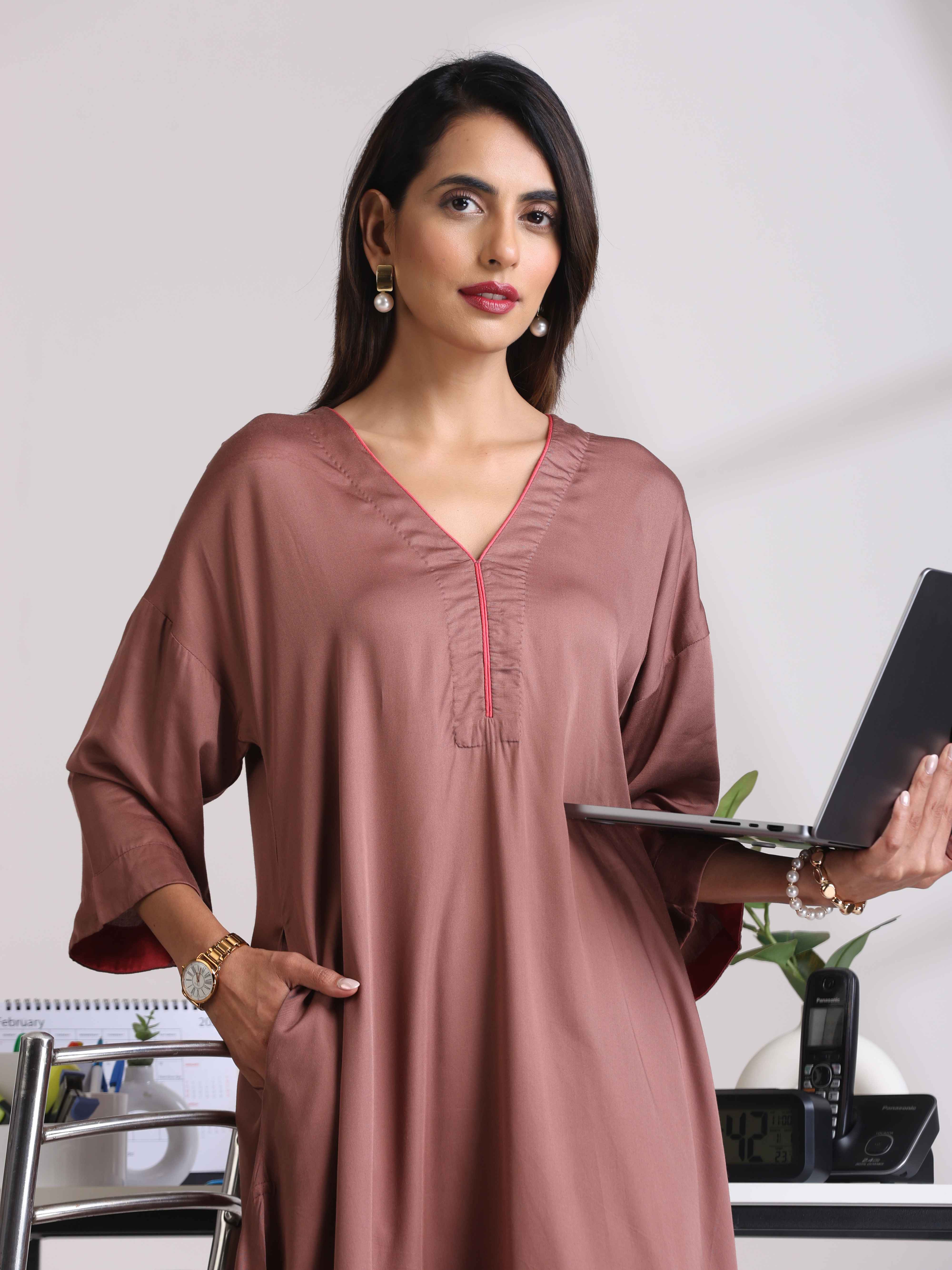 trueBrowns Brown Modal High low Kurta Set