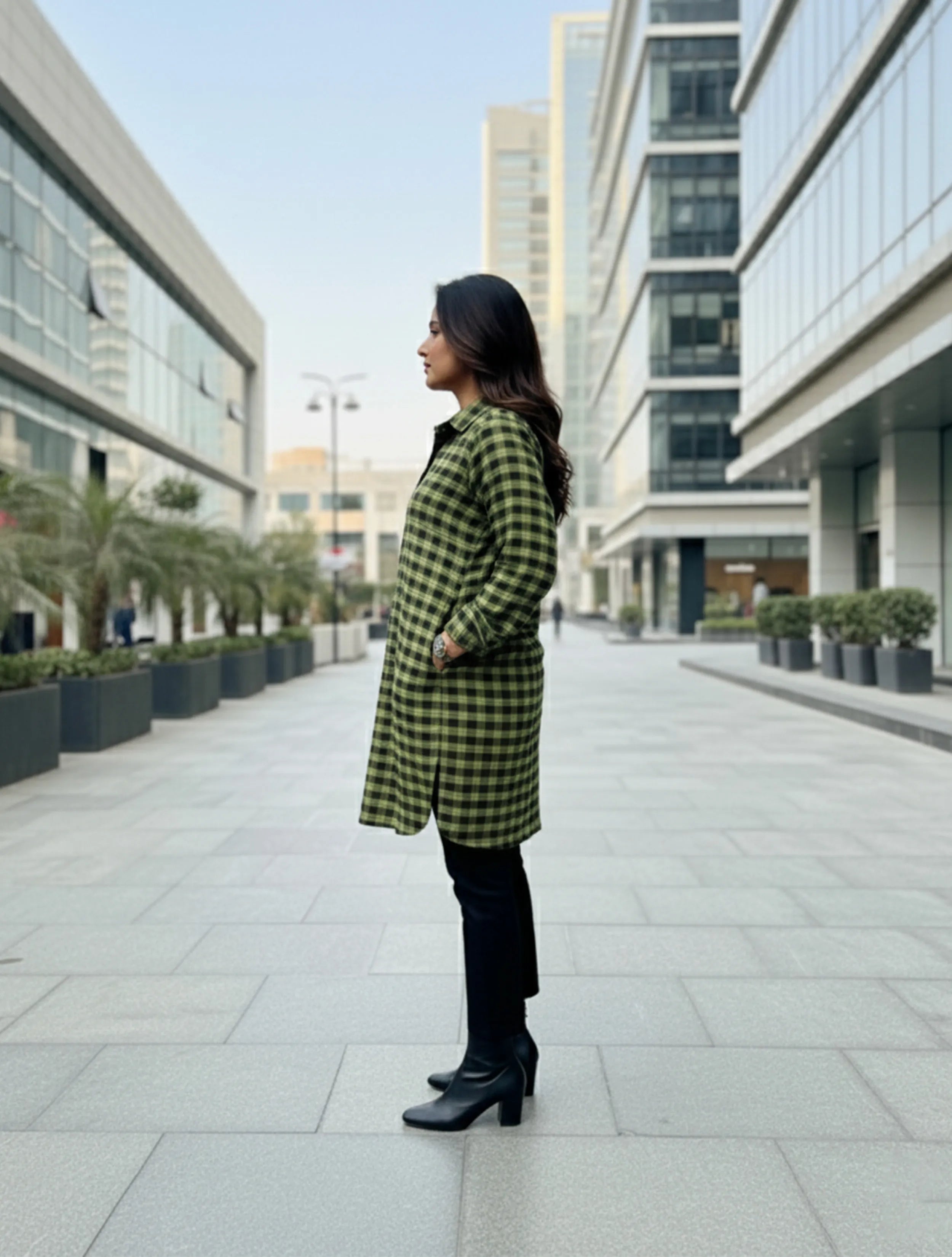 trueBrowns Green Black Check Woollen Top