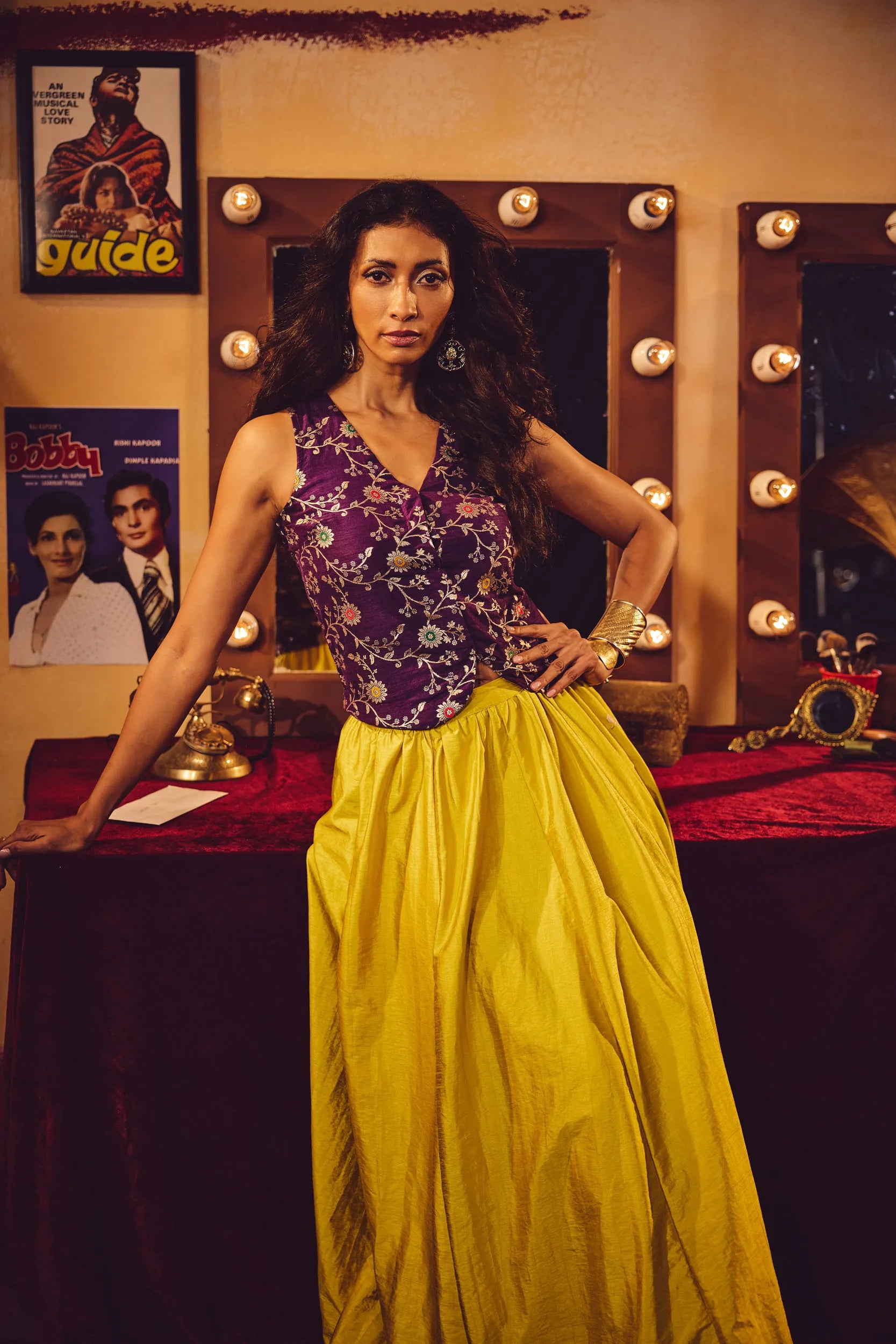 trueBrowns Purple Brocade Jacket Skirt Co-ord Set