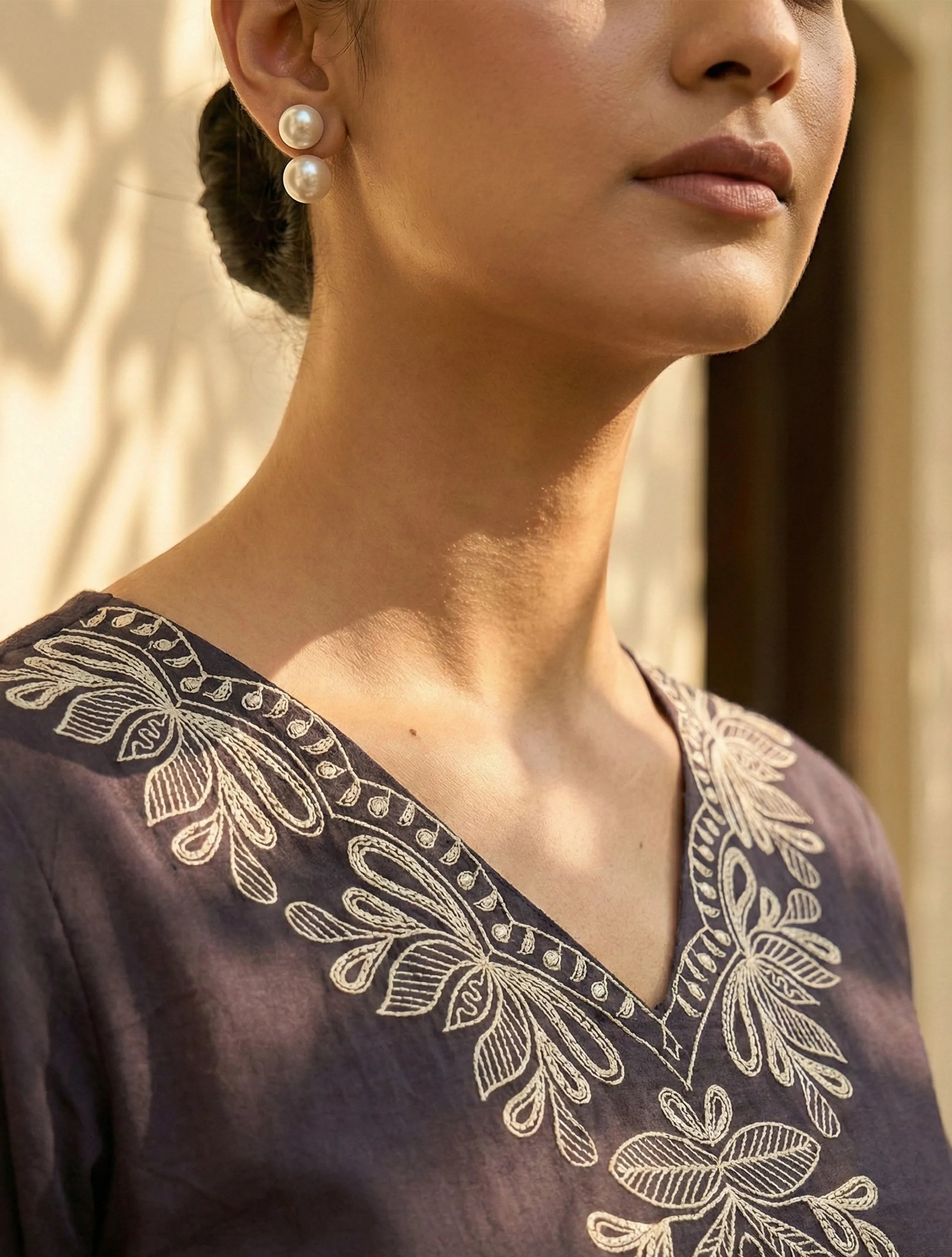 trueBrowns Black Embroidered Kurta Farsi Pant Dupatta Set