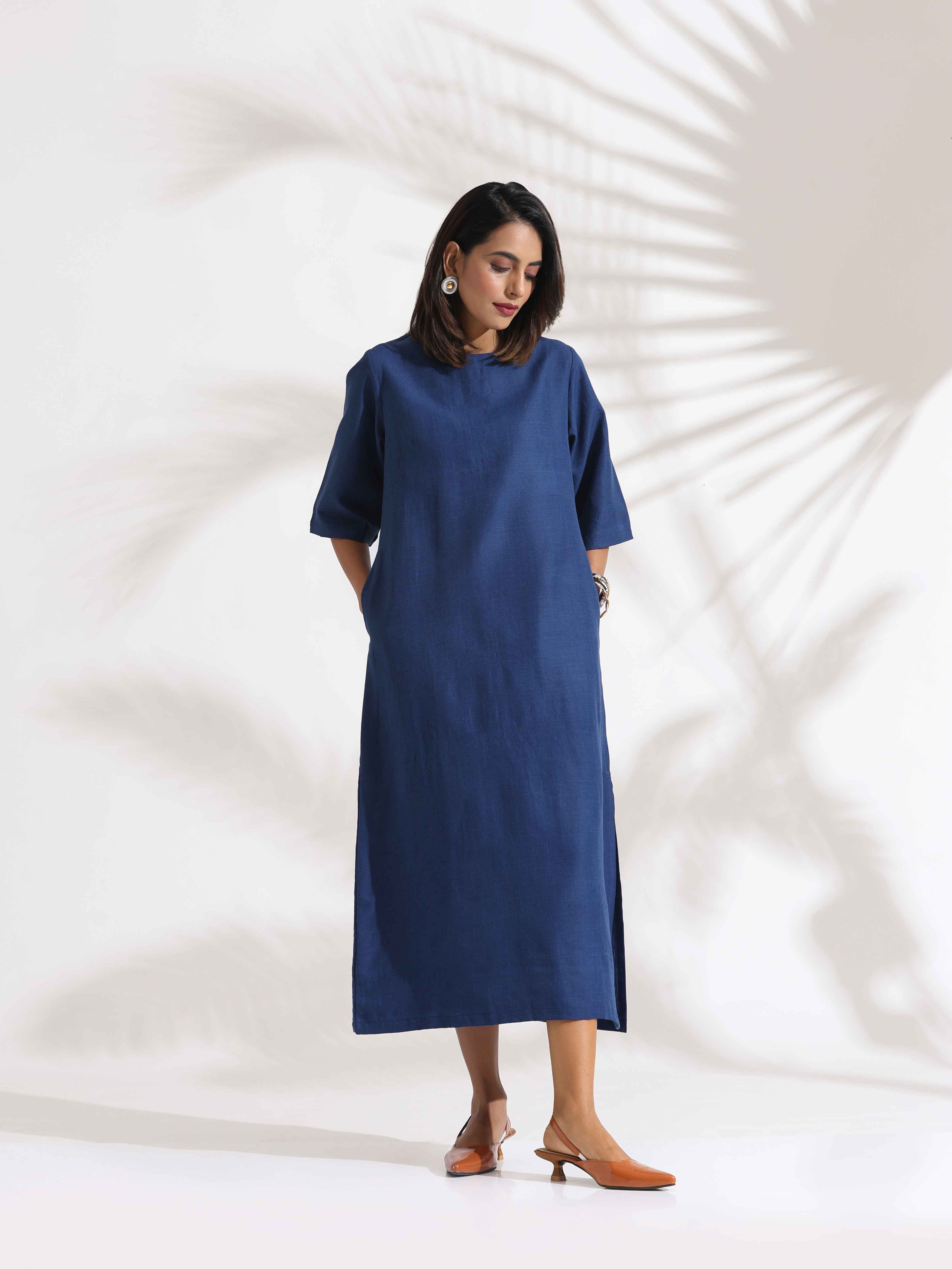 trueBrowns Blue Slub Dress