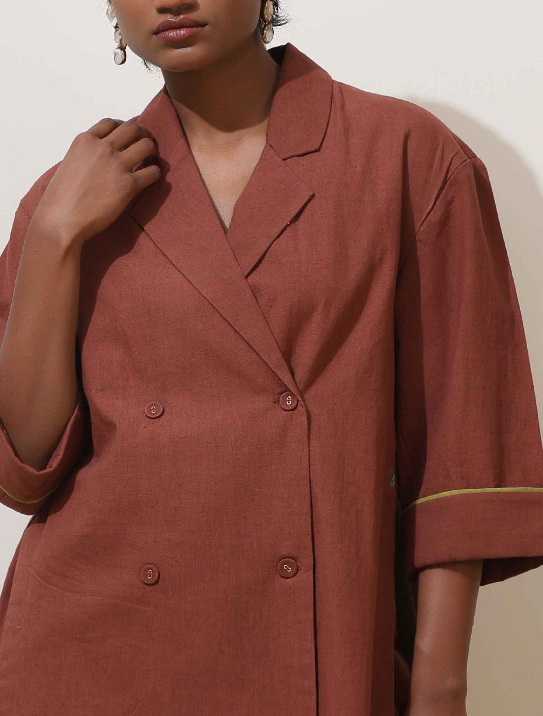 trueBrowns Brown Cotton Linen Co-Ord Set