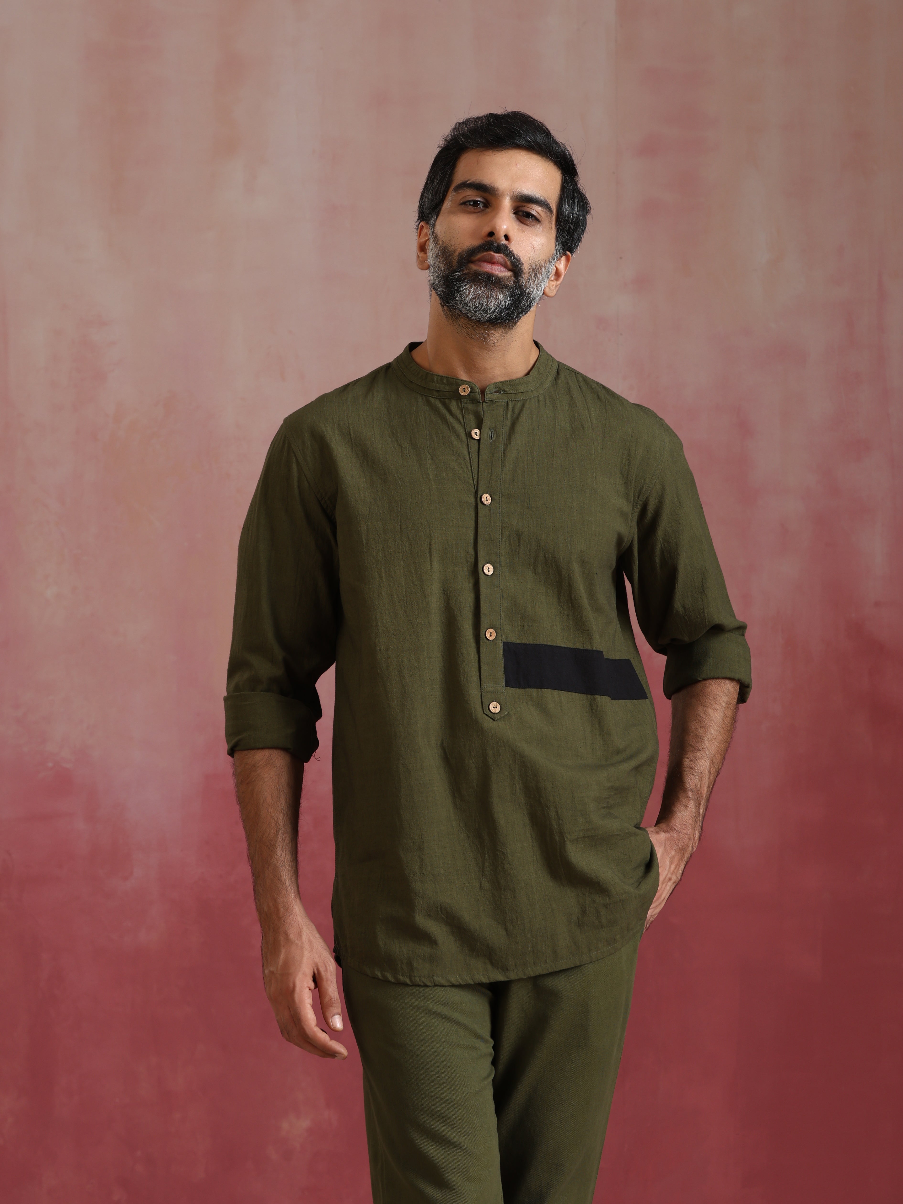 trueBrowns Men's Olive Cotton Co-ord set