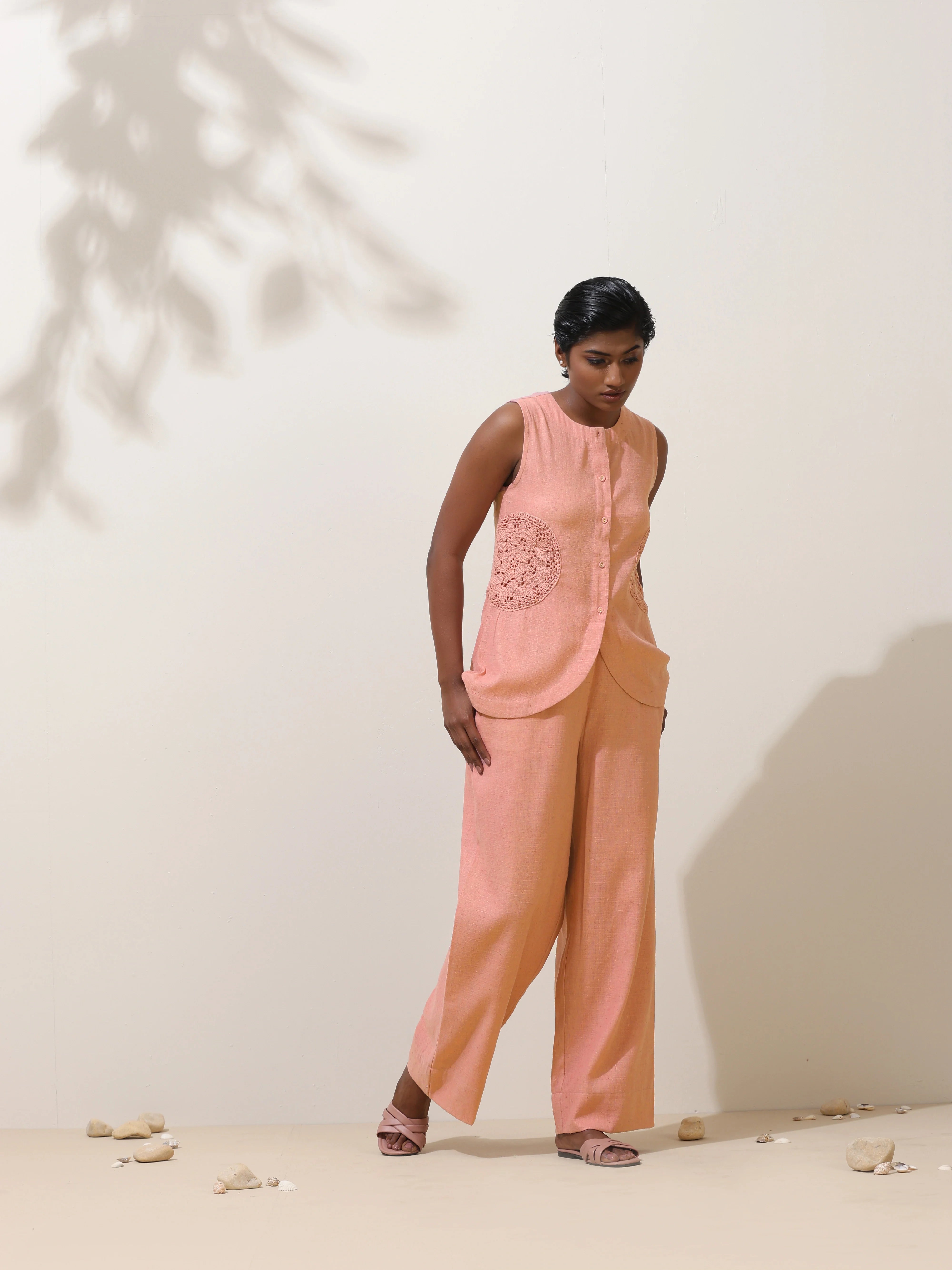 trueBrowns Camellia Pink Crochet Natural Cotton Co-ord Set