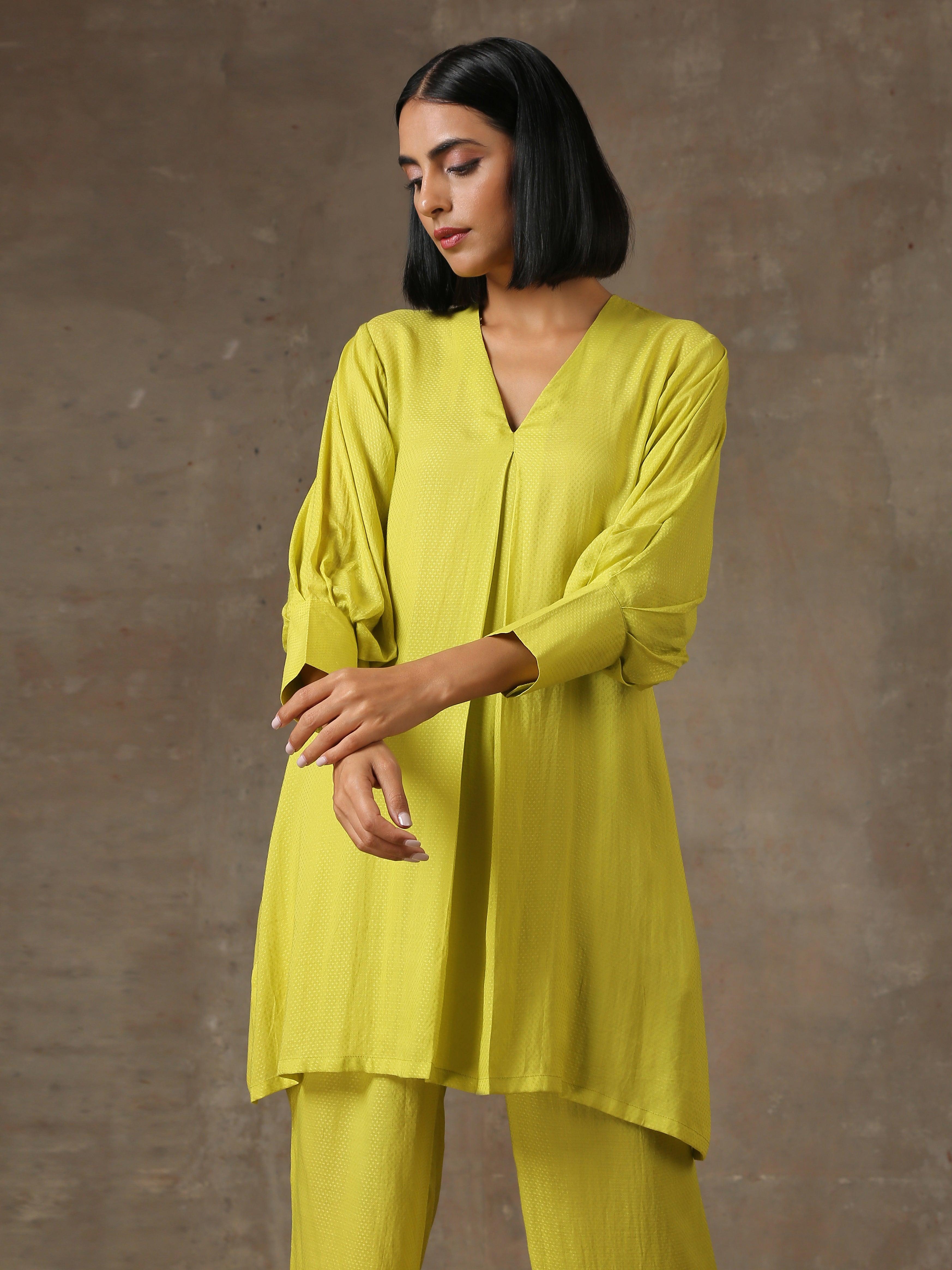 The Penelope - Lime Green Solid Textured Co-Ord Set - trueBrowns