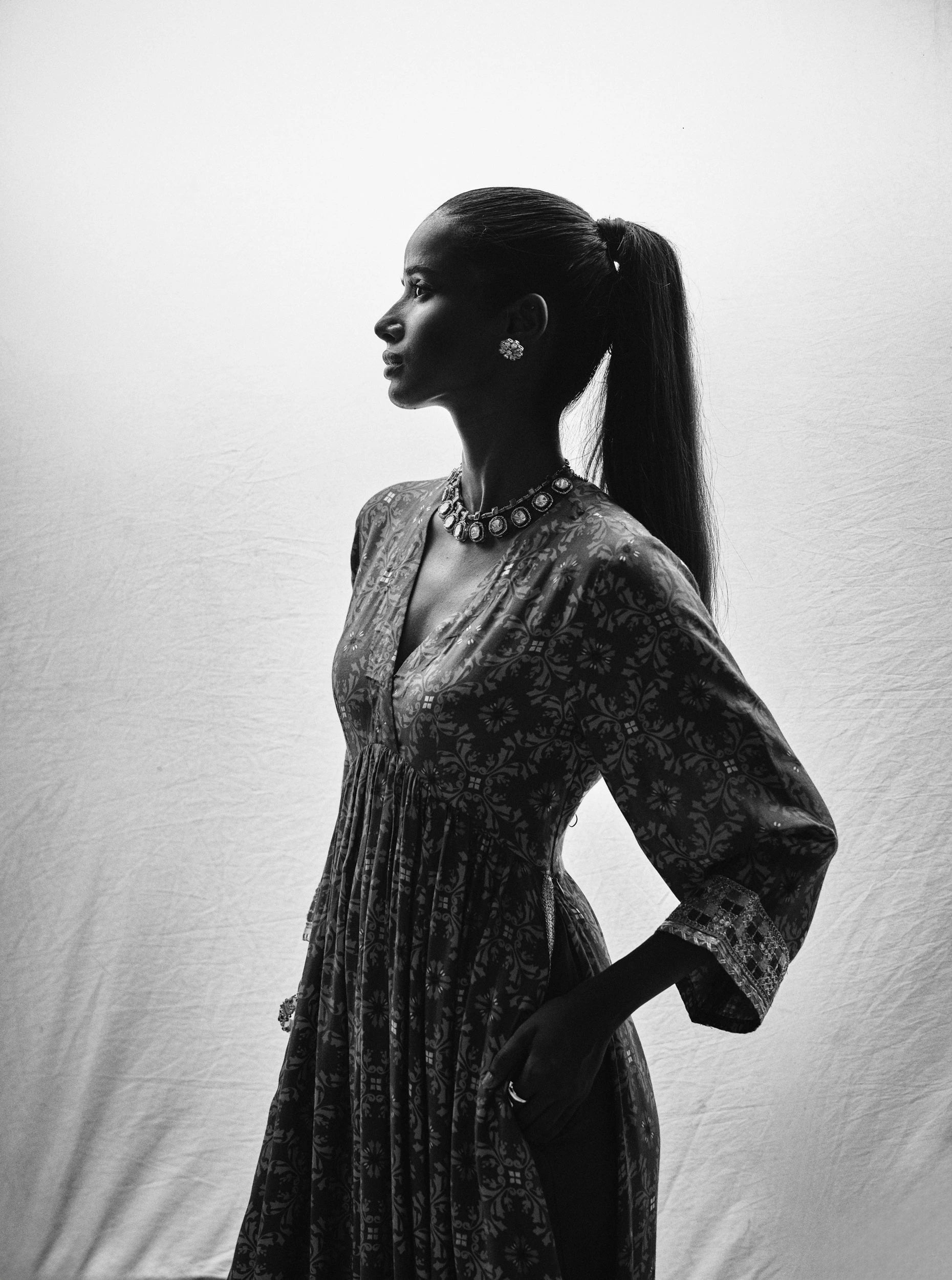 trueBrowns Purple Orange Jaal Print Viscose Anarkali High-Slit Kurta Set