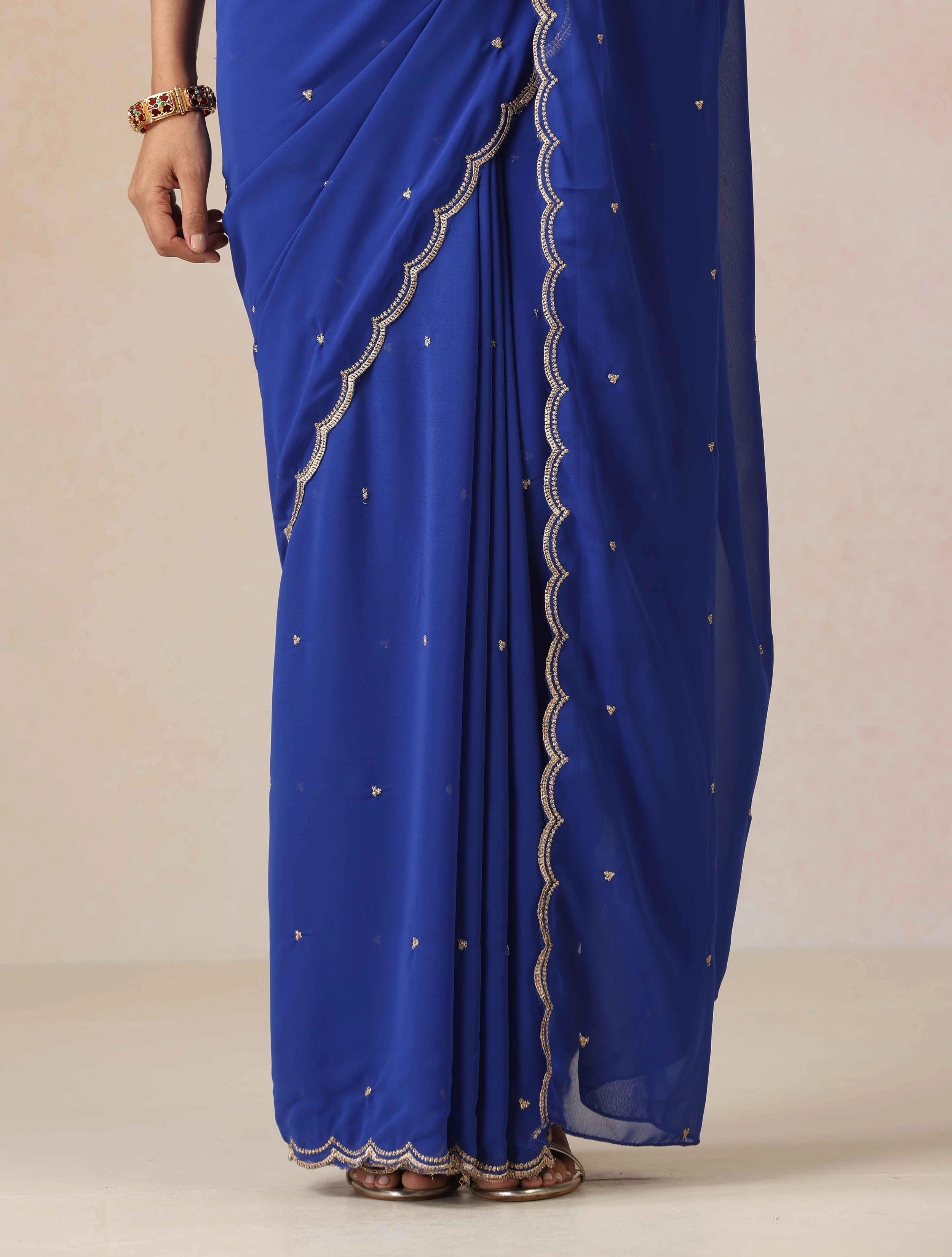 trueBrowns Blue Georgette Embroidered Saree With unstitched Blouse