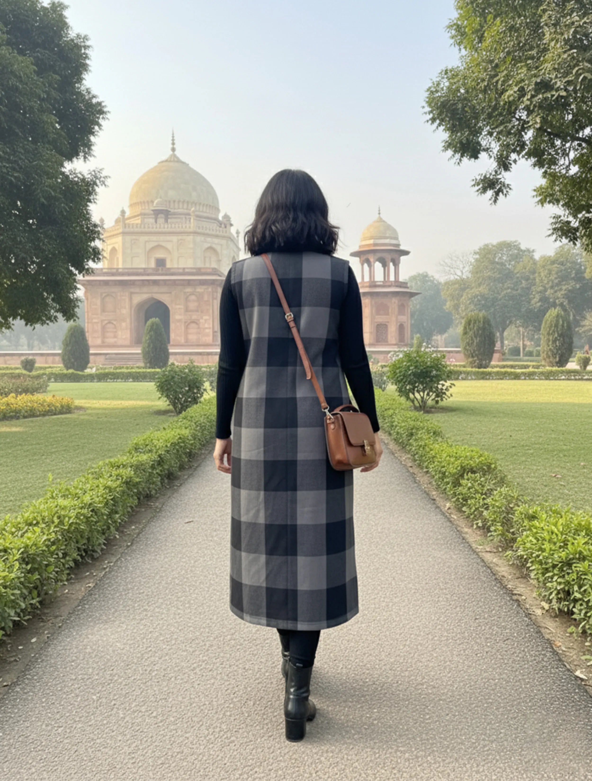 trueBrowns Black Grey Check Winter Blazer Dress