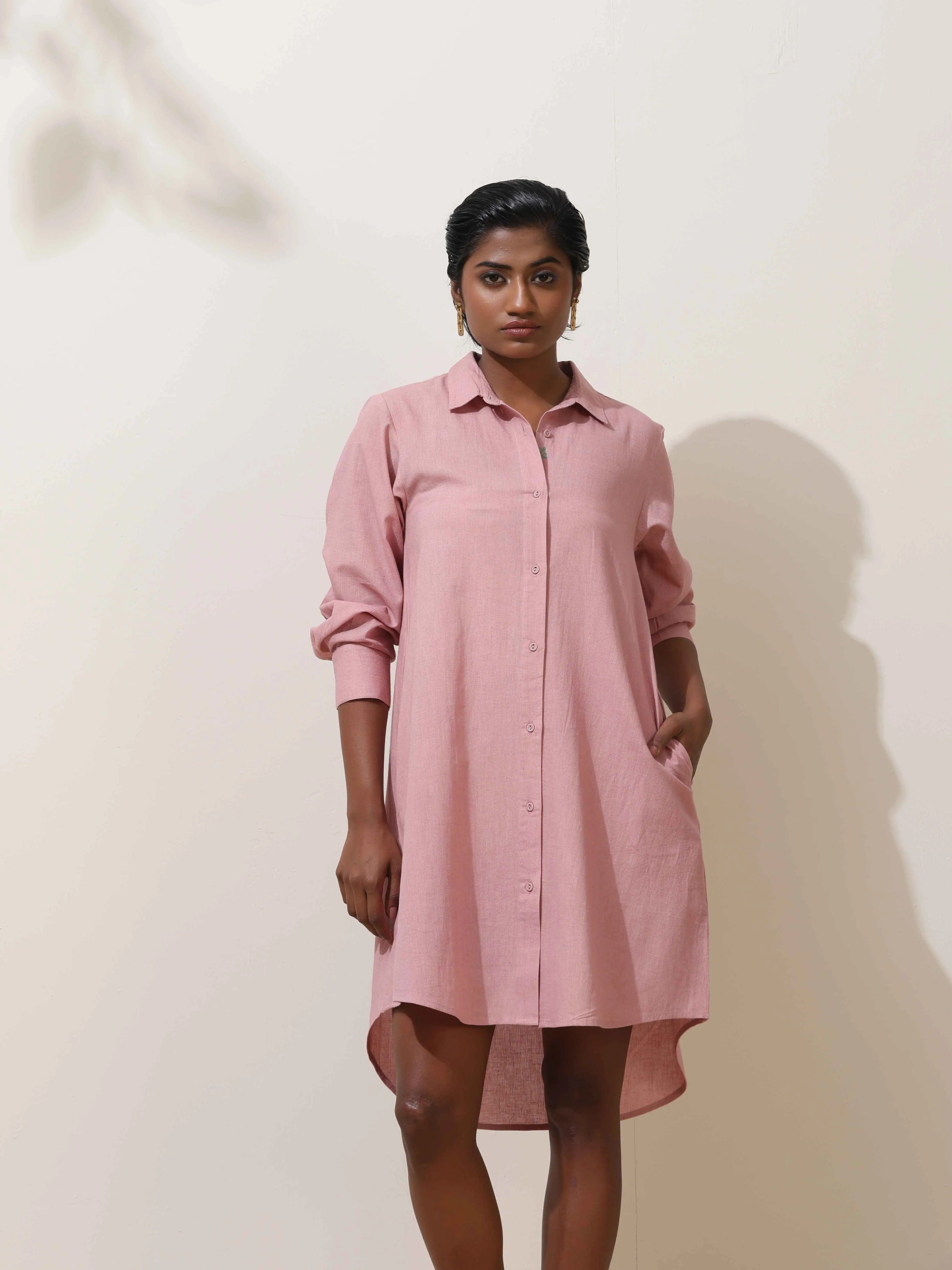 trueBrowns Pink Cotton Linen Dress