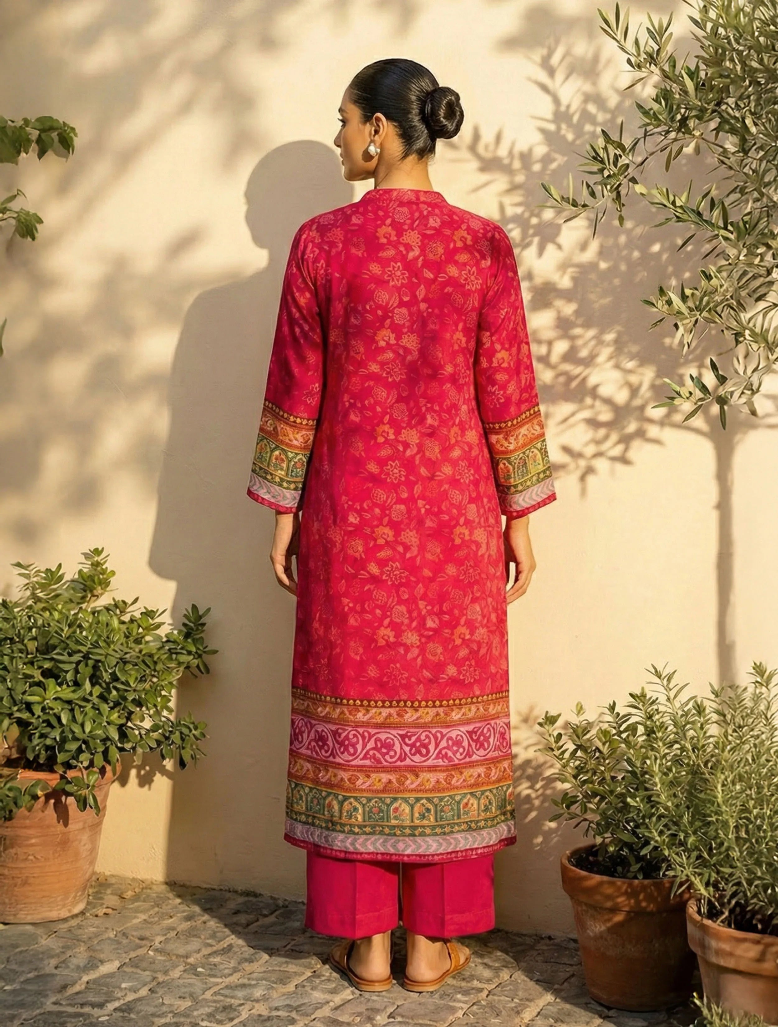 trueBrowns Pink Printed A-Line Kurta Pant Set