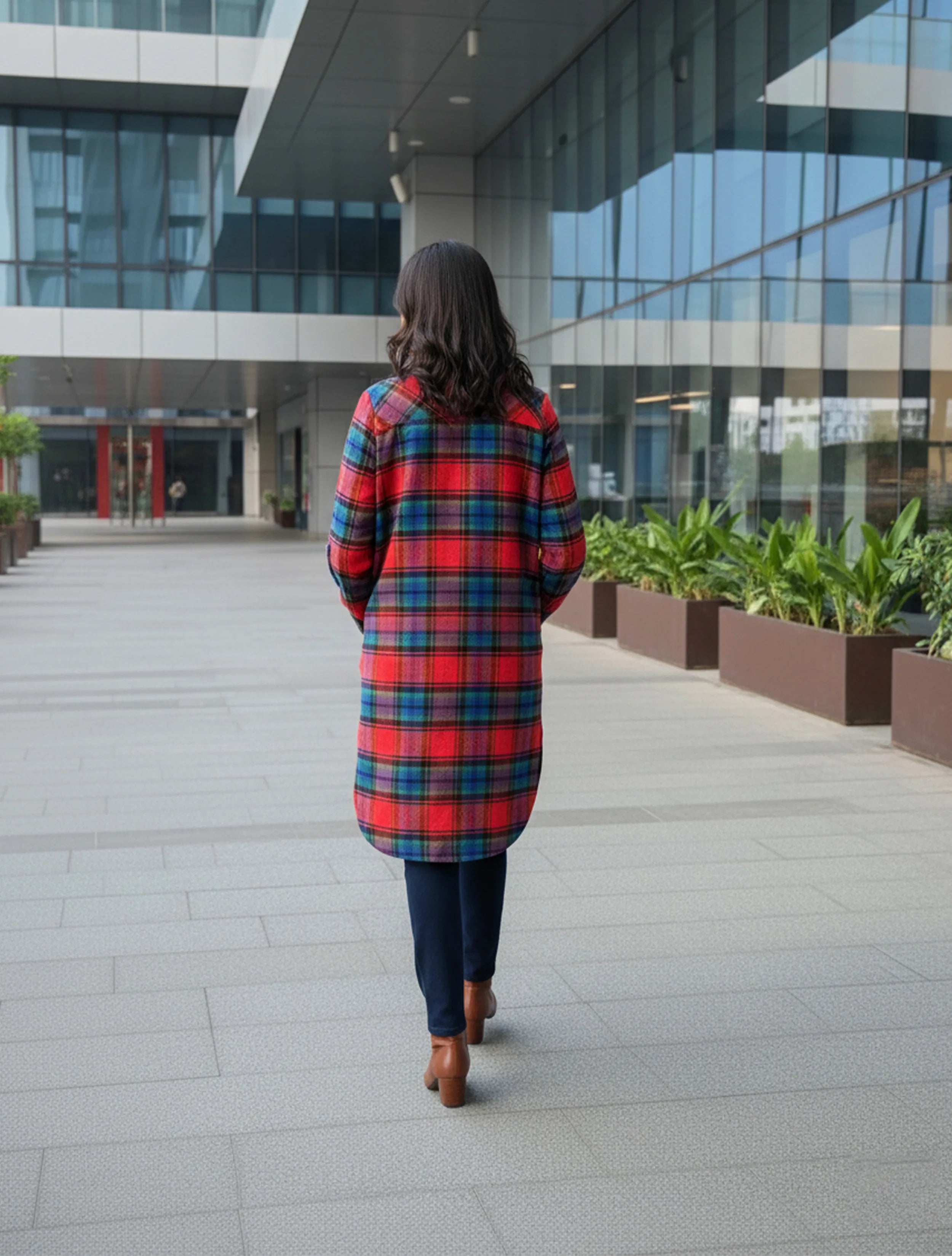 trueBrowns Red Blue Check Woollen Shirt Top