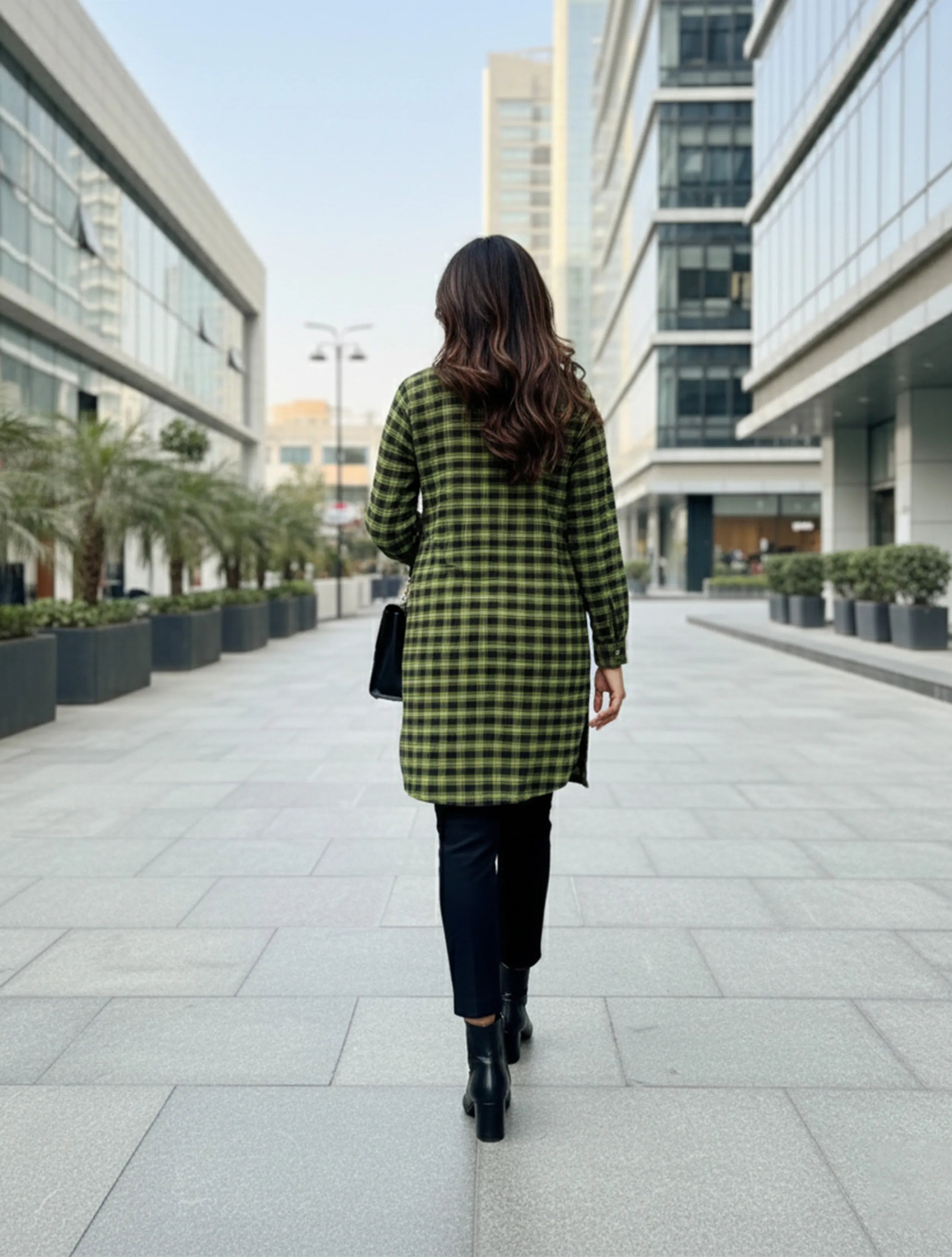 trueBrowns Green Black Check Woollen Top