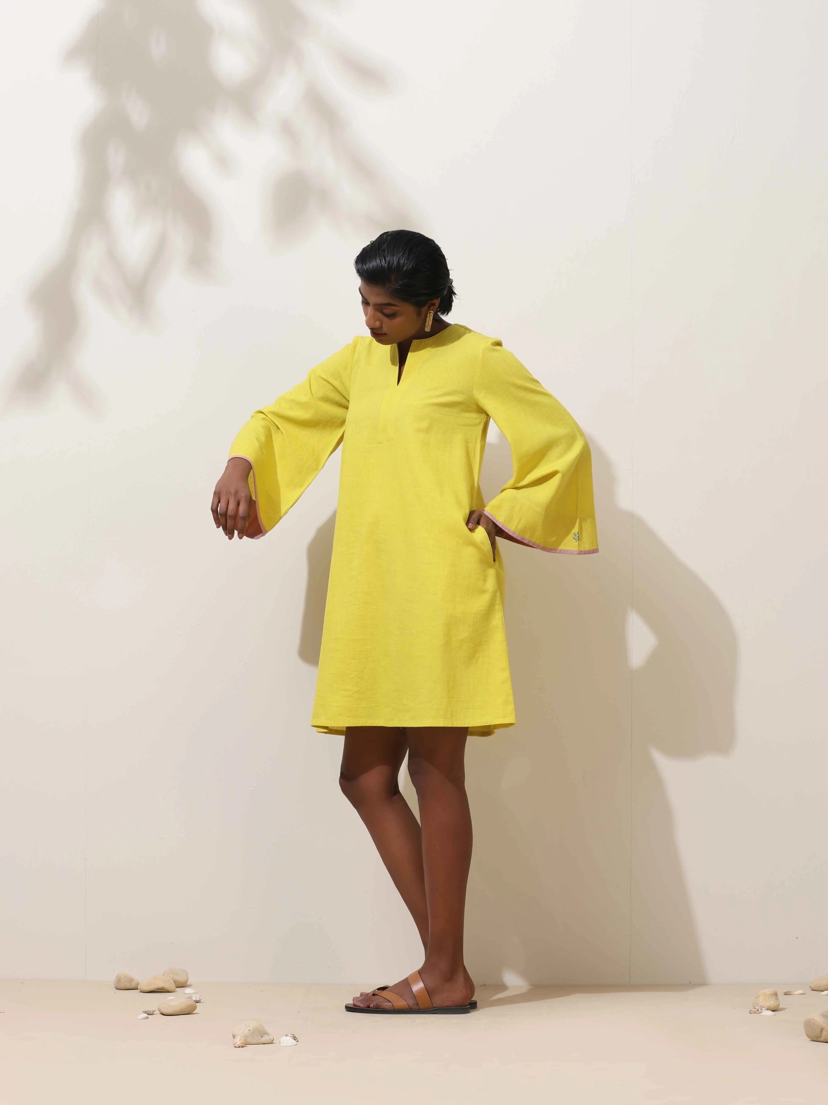 trueBrowns Lime Cotton Linen Dress