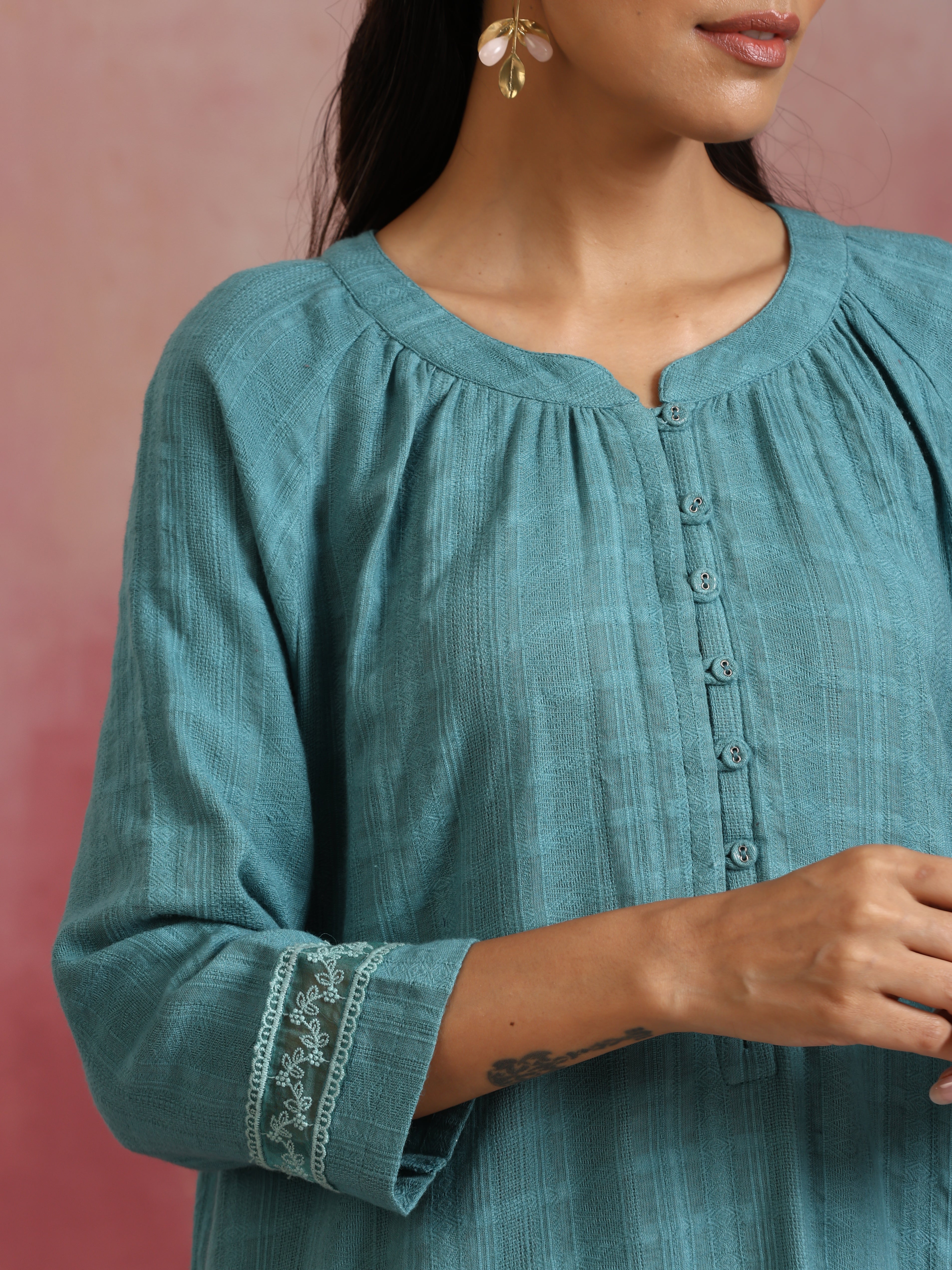 trueBrowns Light Blue Cotton Dobby Co-ord set